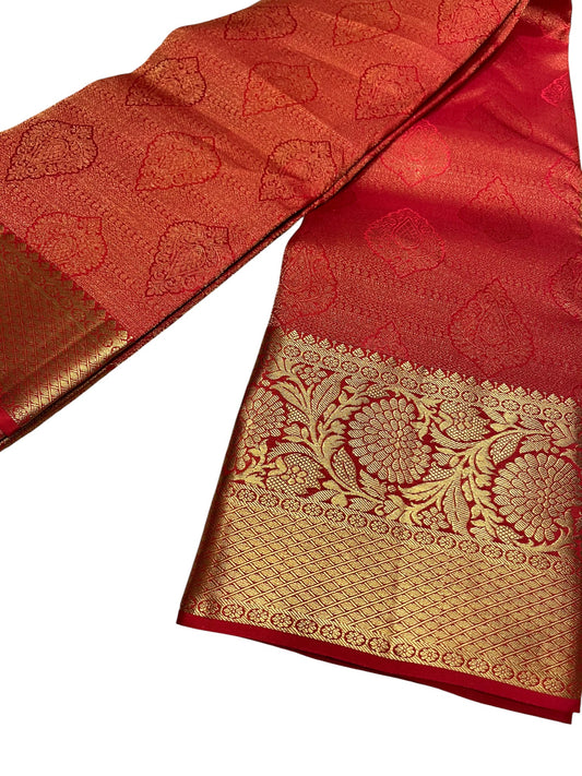 Southloom Pure Handloom Bridal Kanchipuram Silk Saree with Korvai Work (Red)