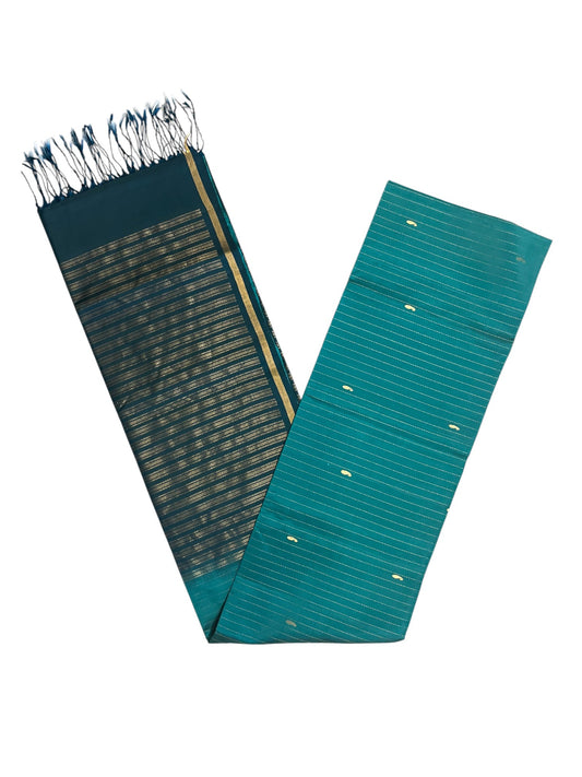 Southloom Pure Handloom Kanchipuram Silk Saree with Korvai Work (Blue & Green)