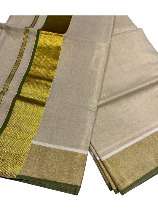 Southloom Kerala Tissue Kasavu Plain Saree With Green Border