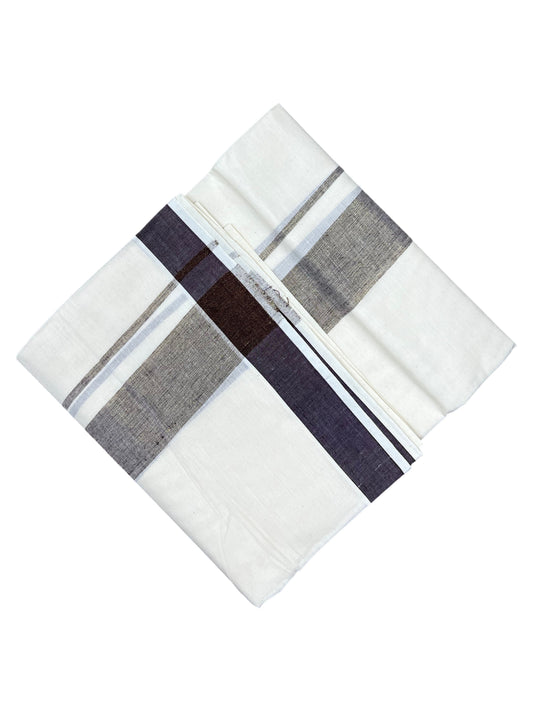 Southloom Kerala Pure Cotton Double Mundu with Brown Border (South Indian Kerala Dhoti)