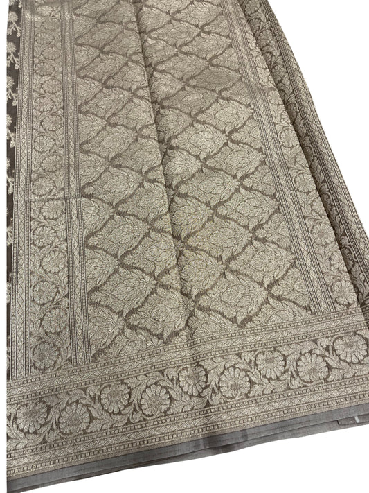 Southloom Cotton Banarasi Silk Saree with Woven Work on Body and Borders(Brown)