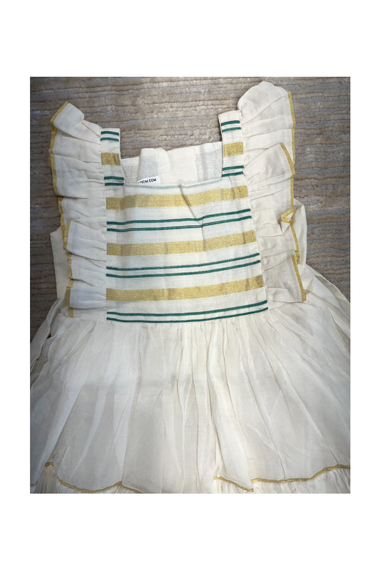 Southloom Premium Kasavu Frock in Balaramapuram Handloom Fabric for Girls