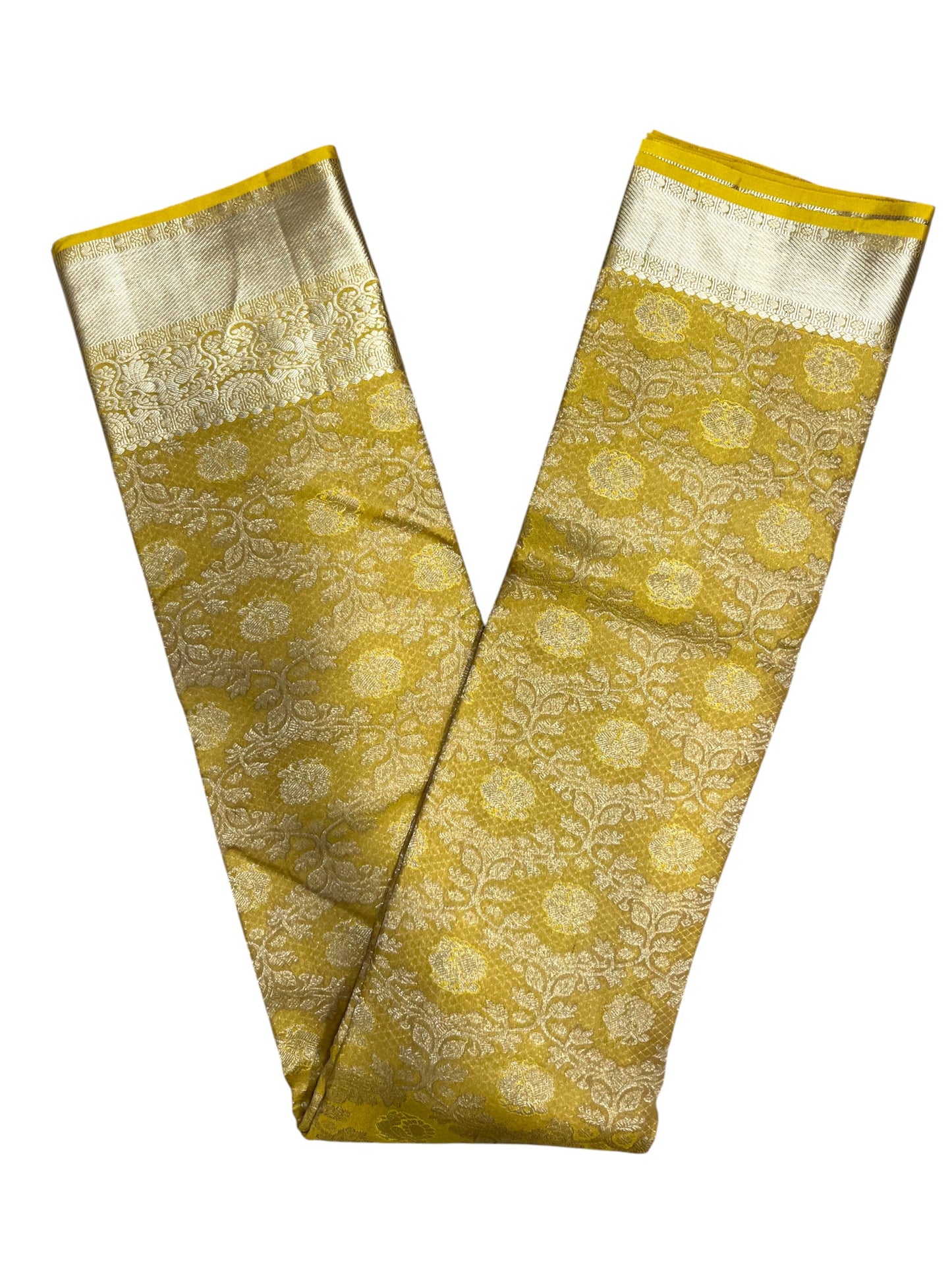 Southloom Pure Handloom Bridal Kanchipuram Silk Saree with Korvai Work (Yellow)
