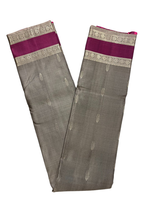 Southloom Pure Handloom Bridal Kanchipuram Silk Saree with Korvai Work(Gray&Magenta)