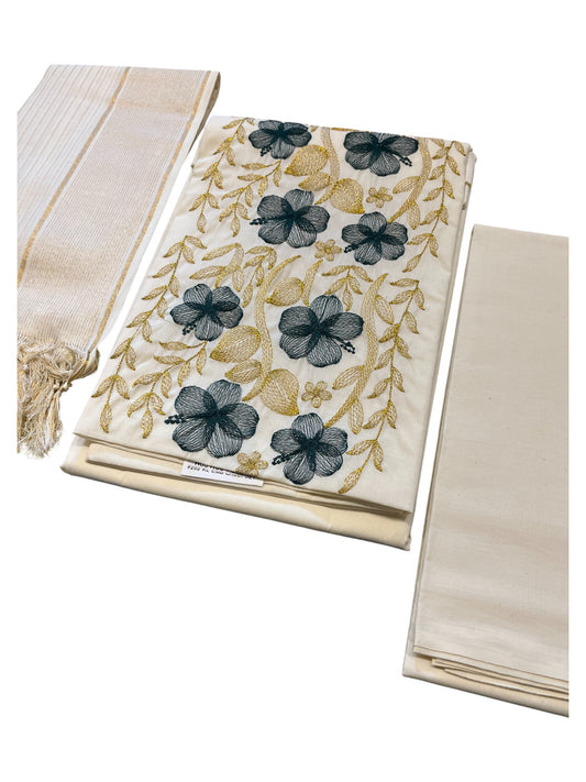 Southloom™ Cotton Churidar Salwar Suit Material with Green Embroidery Work (include Lines Shawl / Dupatta)