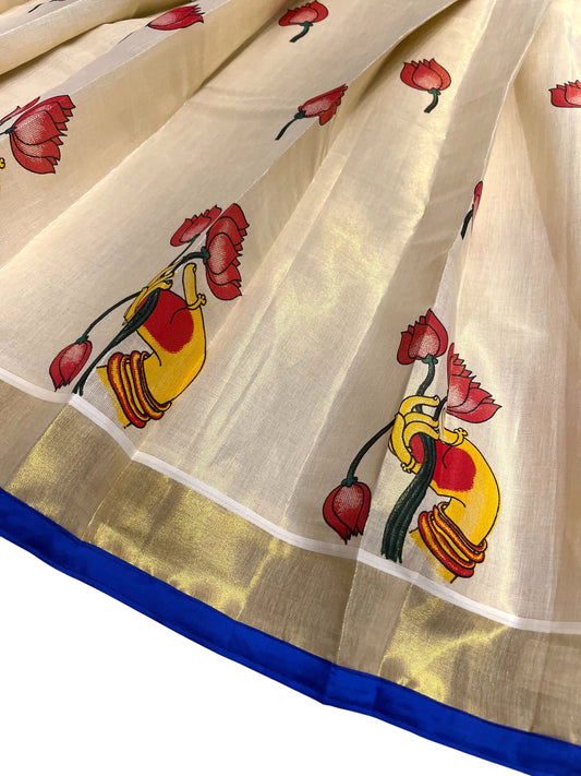 Southloom Semi Stitched Tissue Dhavani Set with Pavada and Blue Blouse Piece