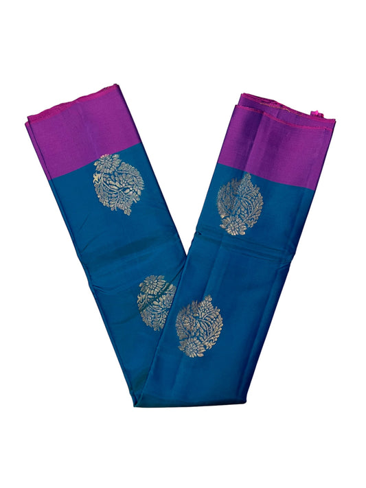 Southloom Pure Handloom Kanchipuram Silk Saree with Butta Work (Blue & Violet)