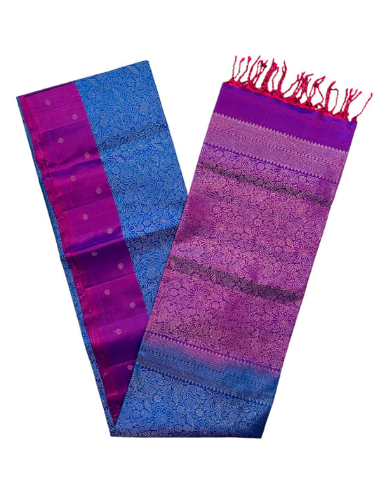 Southloom Pure Handloom Bridal Kanchipuram Silk Saree with Korvai Work (Purple & Blue)