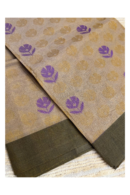 Southloom Kerala Cotton Saree with Floral Woven Works Across Body in Grey