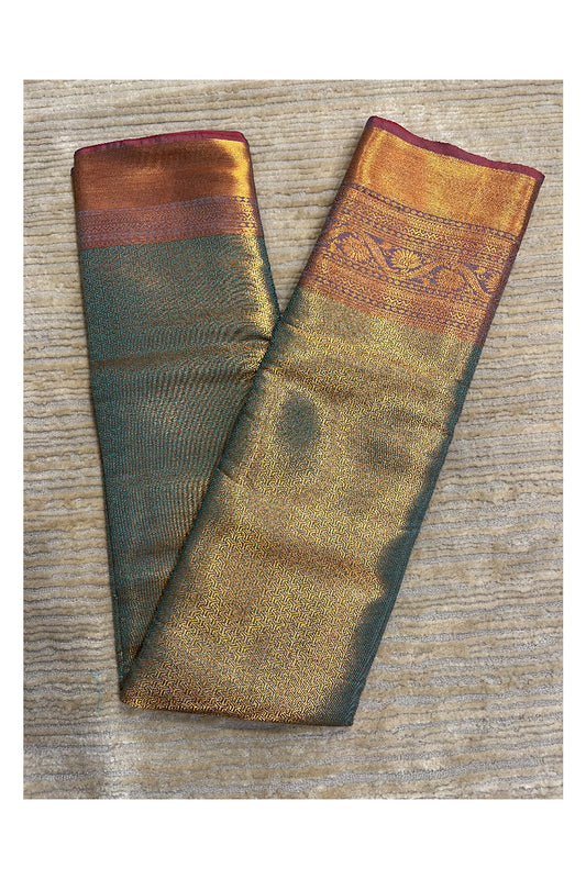 Southloom Brocade Silk Bridal Saree WIth Woven Borders And Blouse Piece in Blue And Pink