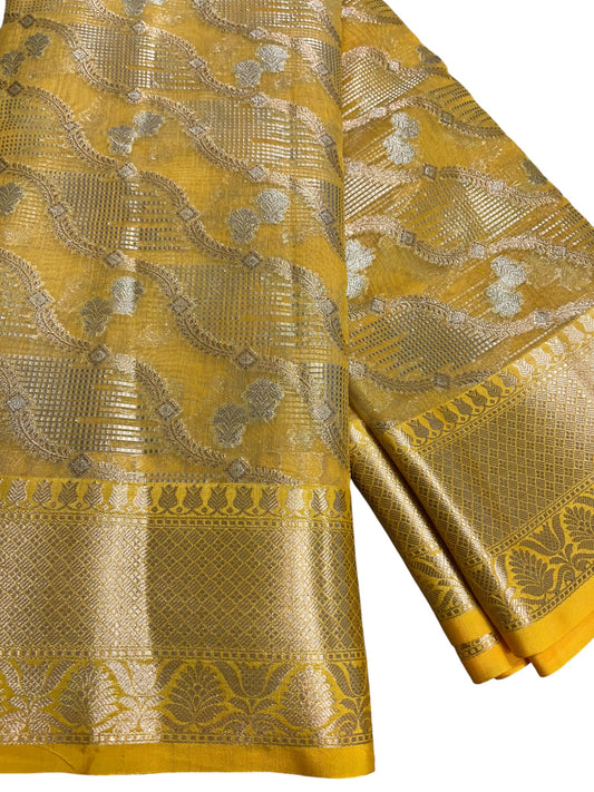 Southloom Tissue Banarasi Silk Saree with Woven Work on Body and Borders (Yellow)