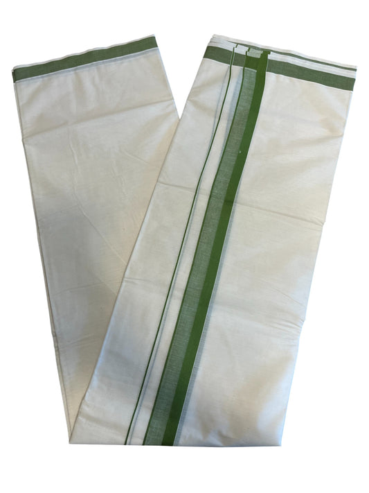 Southloom Pure Cotton Double Mundu With Green Border (South Indian Kerala Dhoti)