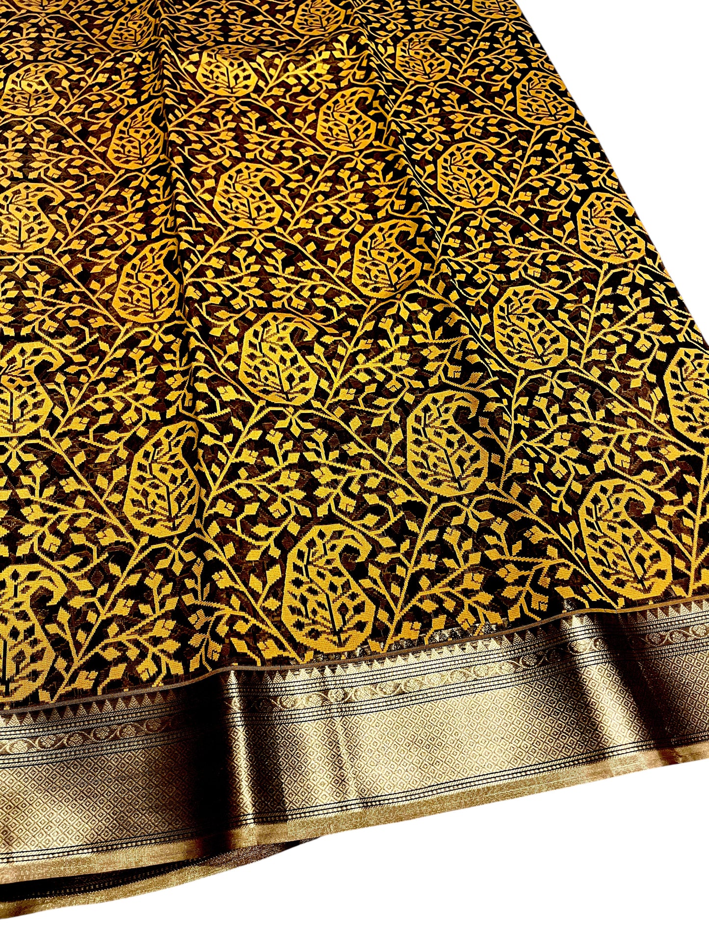 Southloom Cotton Banarasi Silk Saree with Woven Work on Body and Borders(Brown)