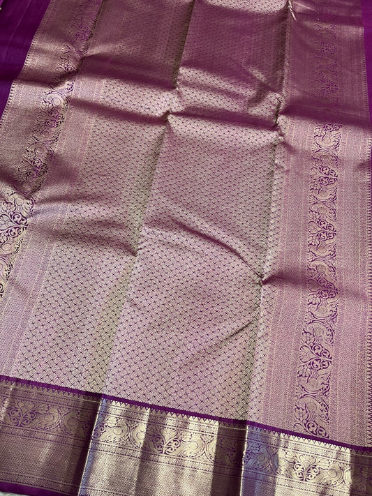 Southloom Pure Handloom Bridal Kanchipuram Silk Saree with Korvai Work (Violet)