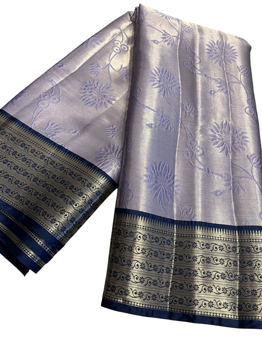 Southloom Tissue Silk Saree with Woven Work on Body and Borders (Blue & Lavendar)