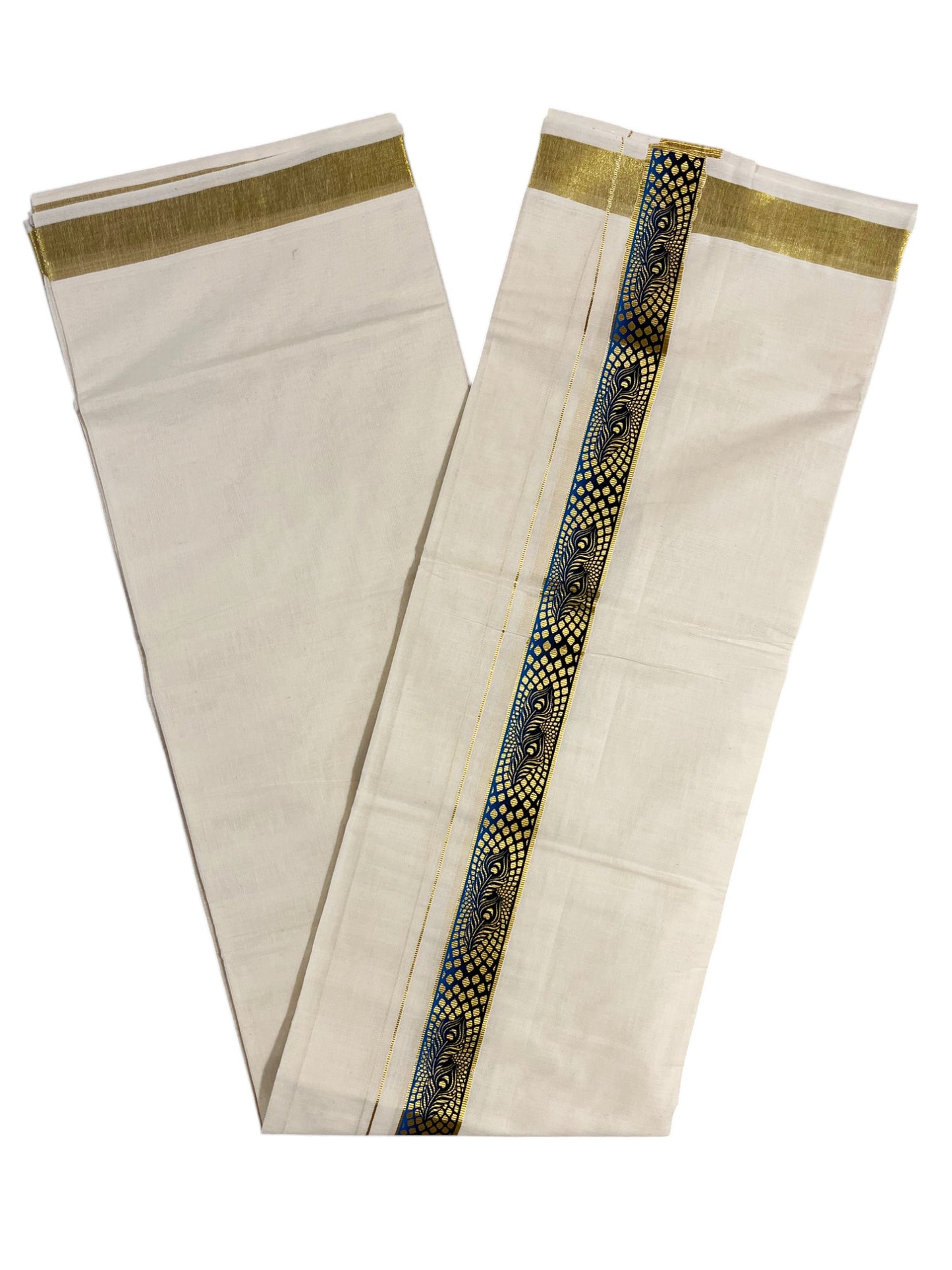 Southloom Pure Cotton Off White Double Mundu with Mural Printed Design Along Kasavu Kara