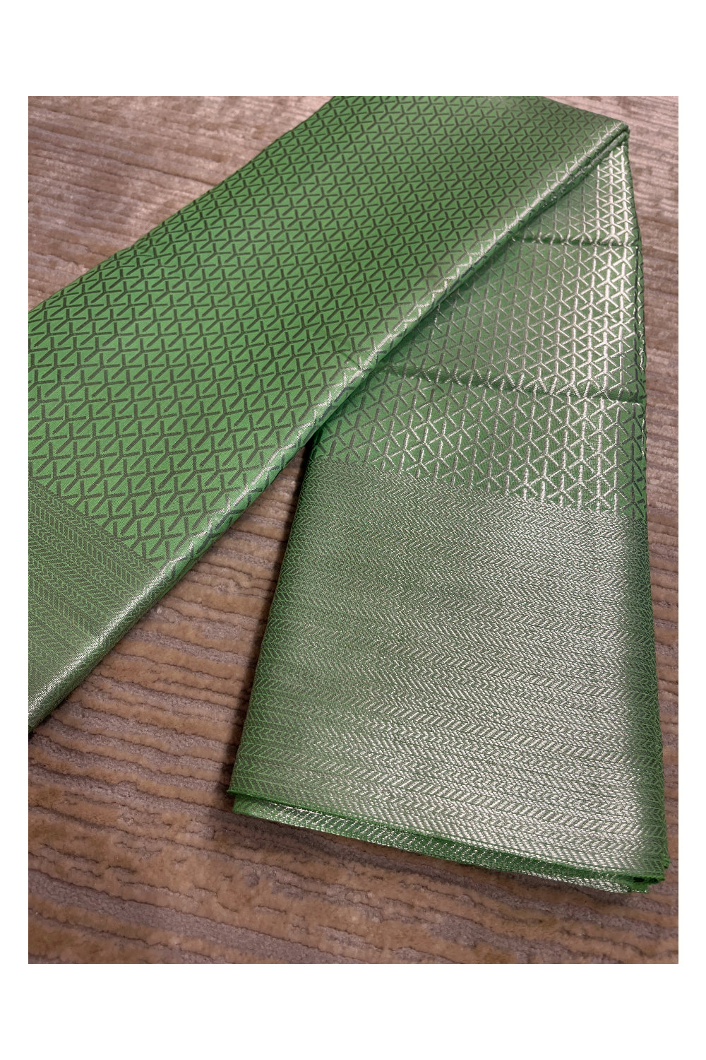 Southloom Banarasi Silver Zari Brocade Work Silk Saree in Green Pastel Shade