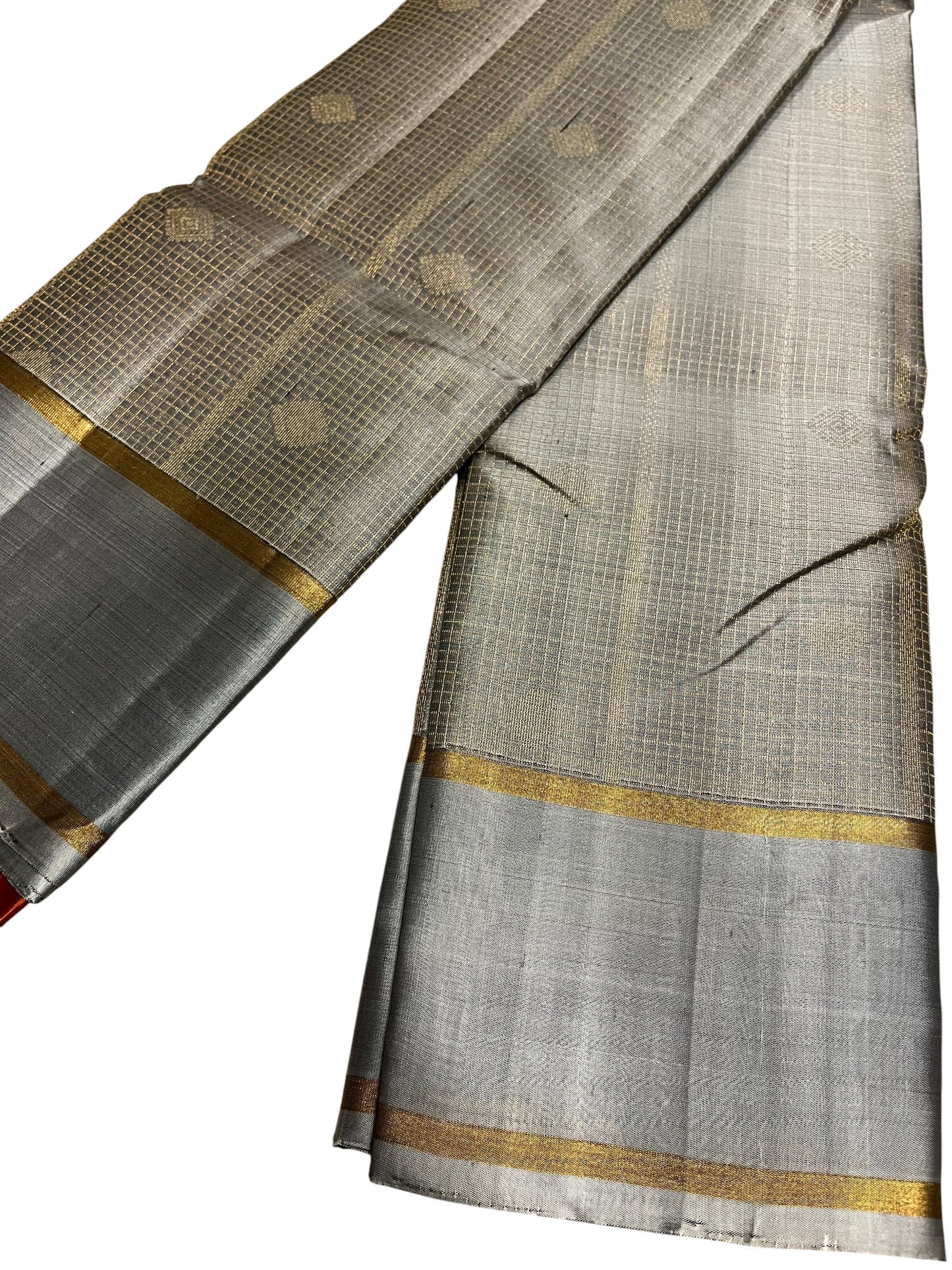 Southloom Premium Bridal Handloom Kanchipuram Silk Saree With Korvai Works (Grey)