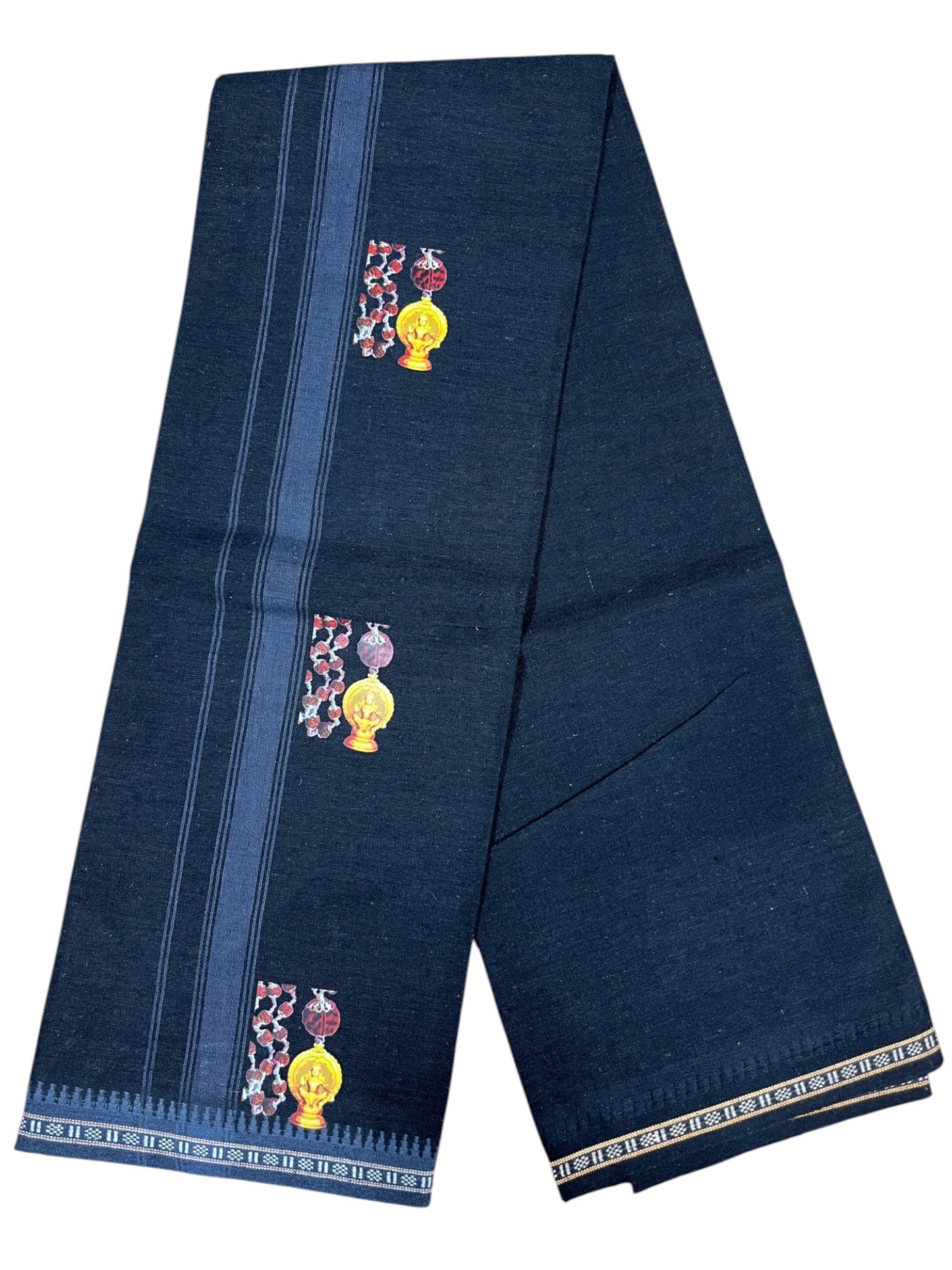Southloom Black Printed Ayyapan Single Mundu / Otta Mundu (South Indian Kerala Dhoti)