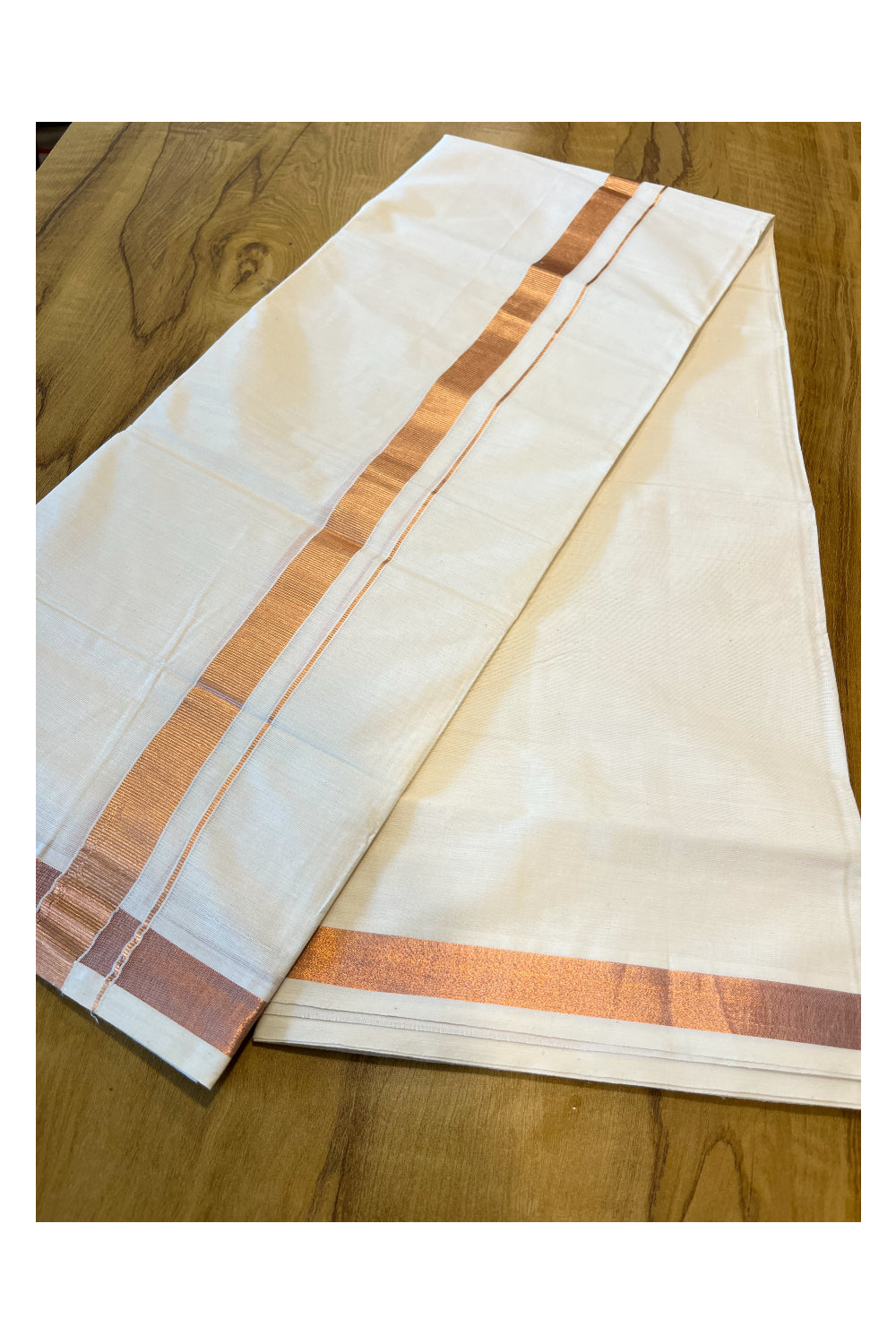 Pure Cotton Mundu with Rose Golden Lines and Border (South Indian Kerala Dhoti)