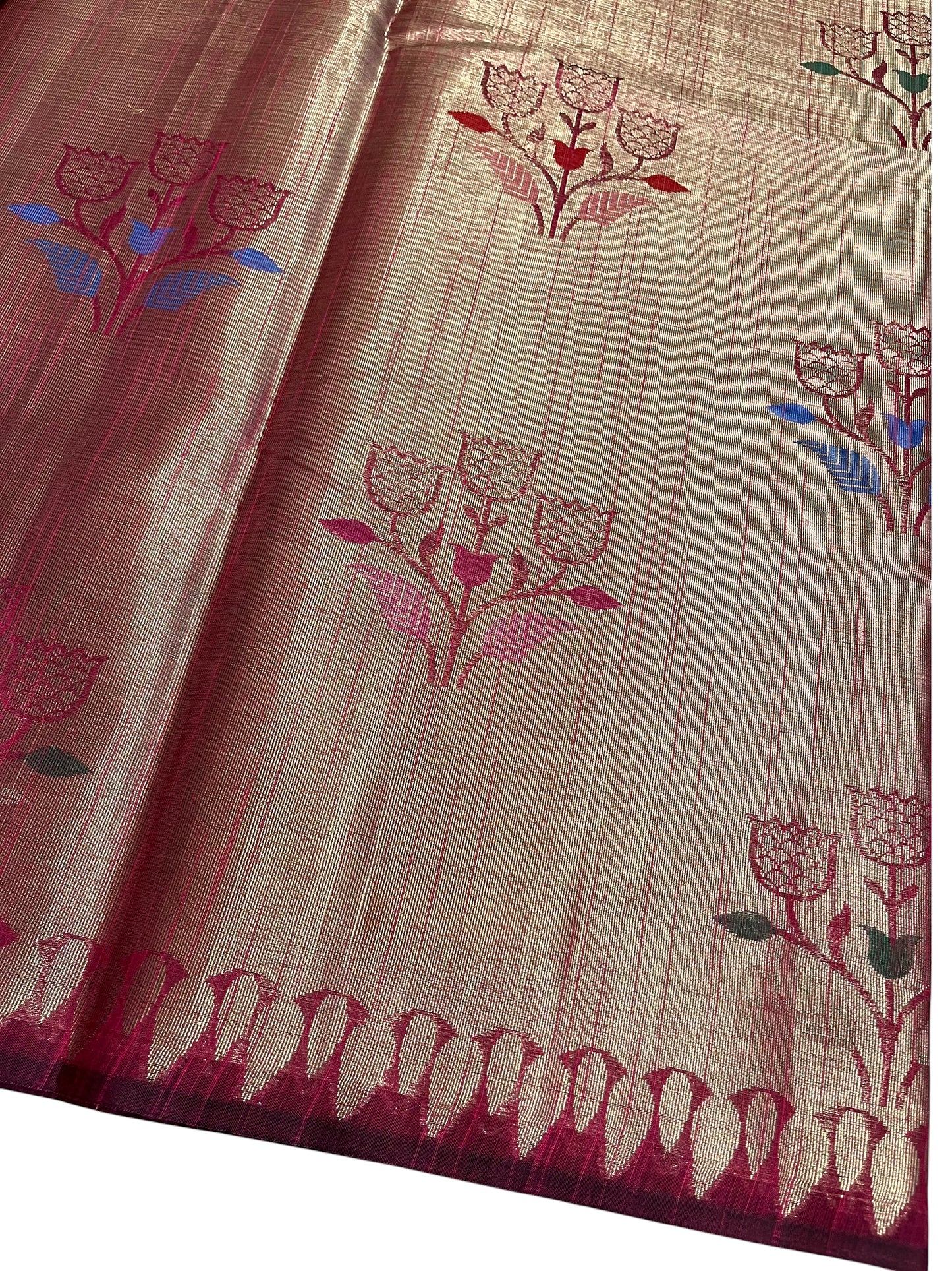 Southloom Banarasi Silk Saree with Woven Work on Body and Borders (Magenta)