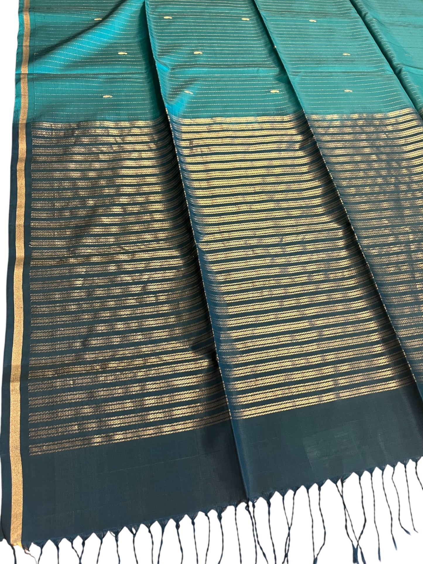 Southloom Pure Handloom Kanchipuram Silk Saree with Korvai Work (Blue & Green)