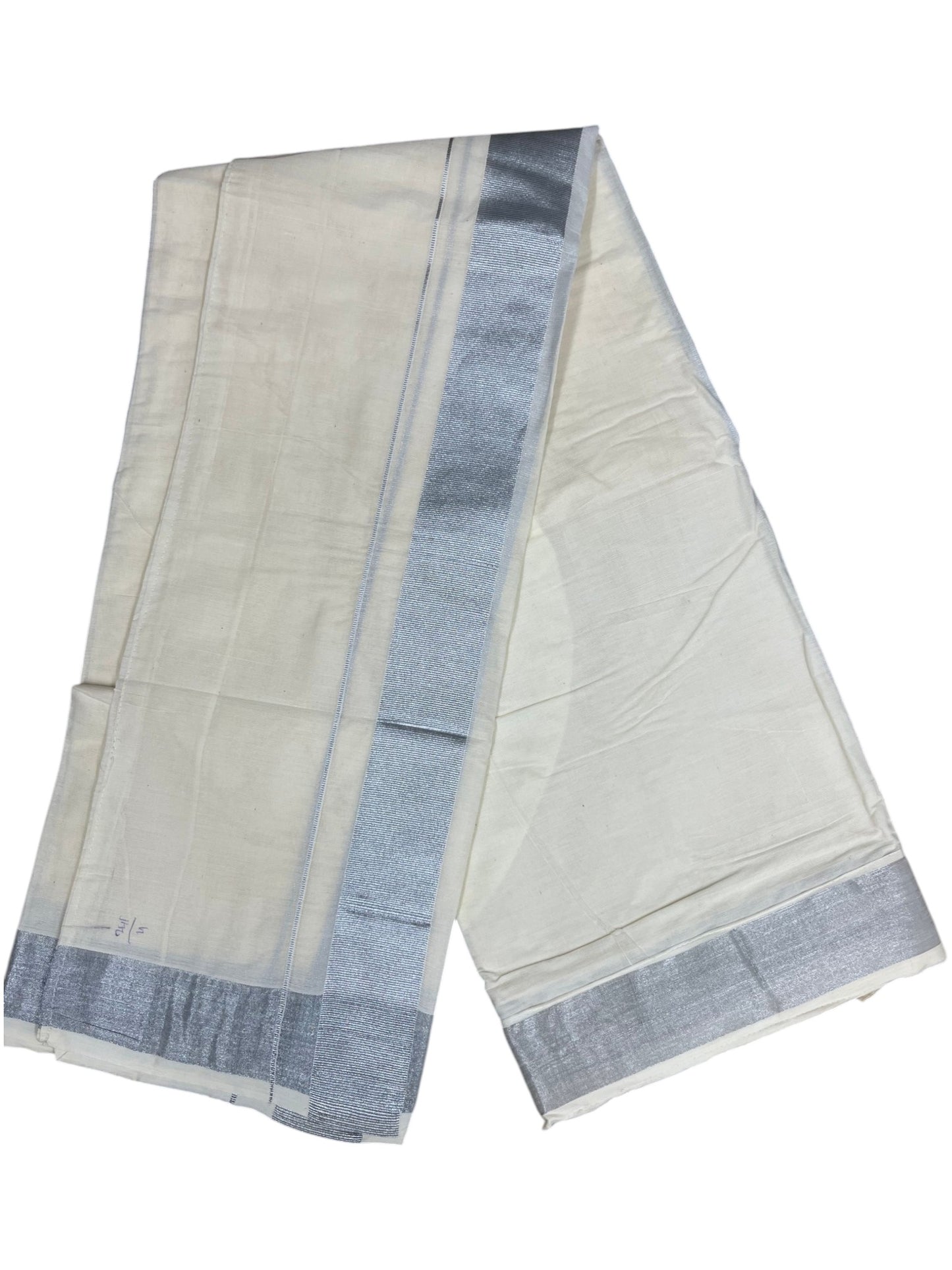Southloom Cotton Velcro Mundu with Silver Border (South Indian Kerala Dhoti)
