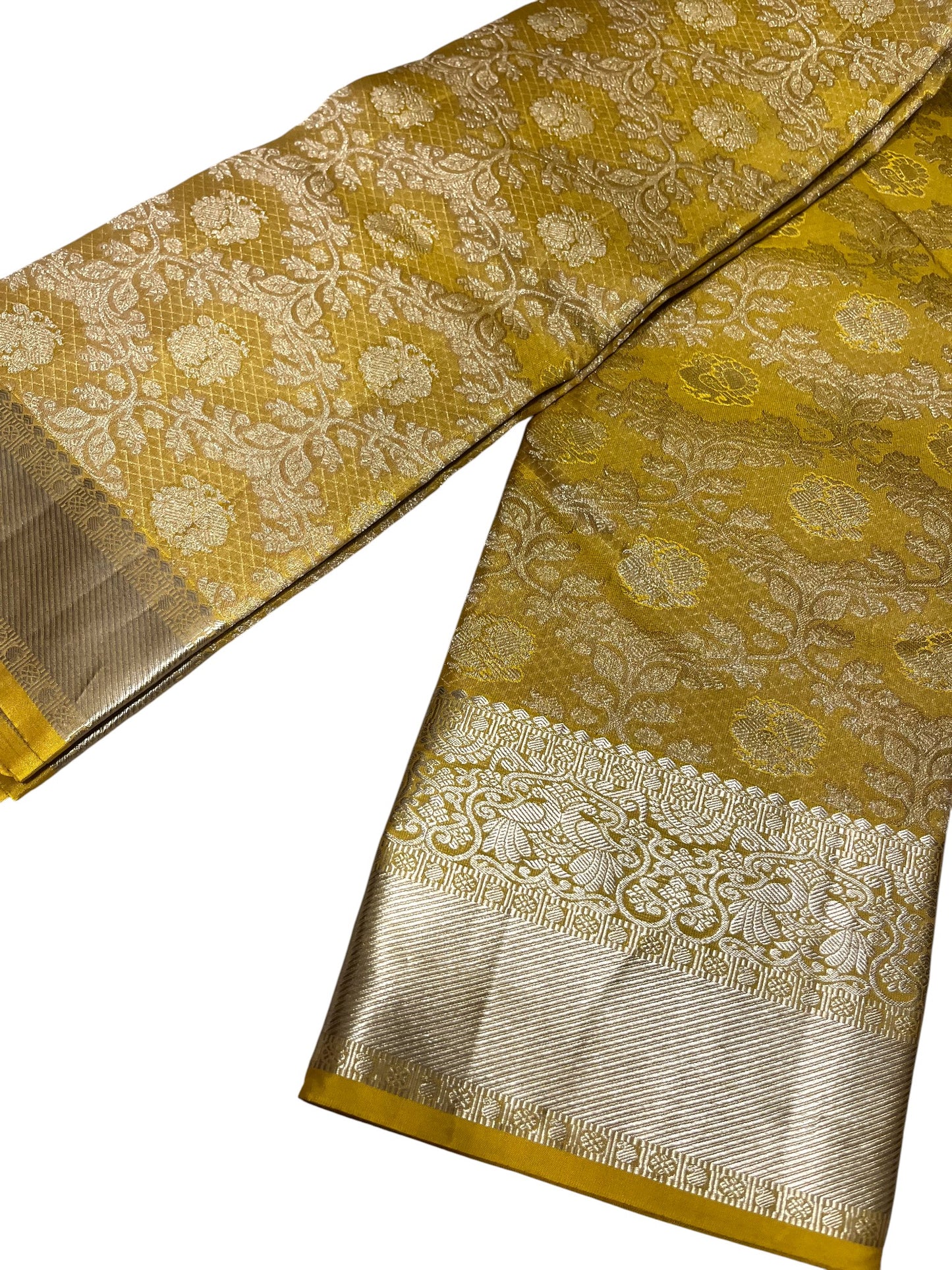 Southloom Pure Handloom Bridal Kanchipuram Silk Saree with Korvai Work (Yellow)