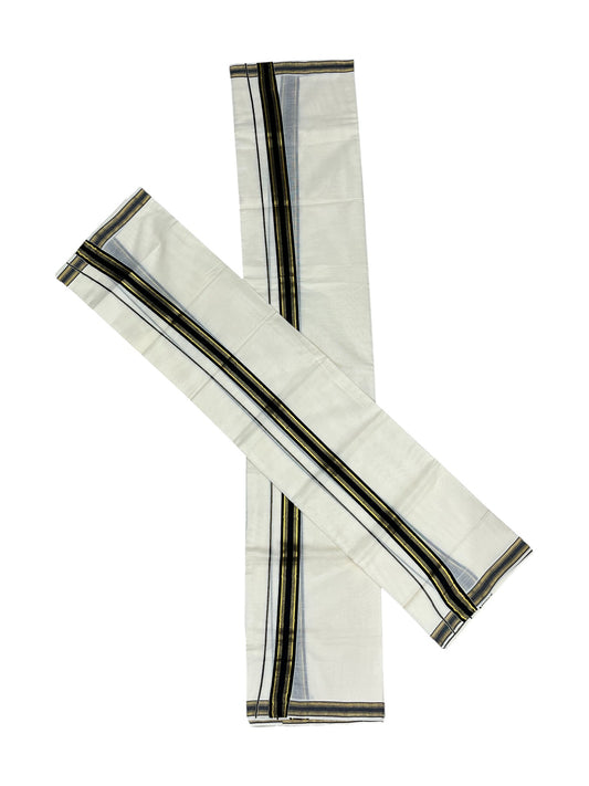 Pure Cotton Kerala Set Mundu (Mundum Neriyathum) with Black Kasavu Border(2.80Mtr)