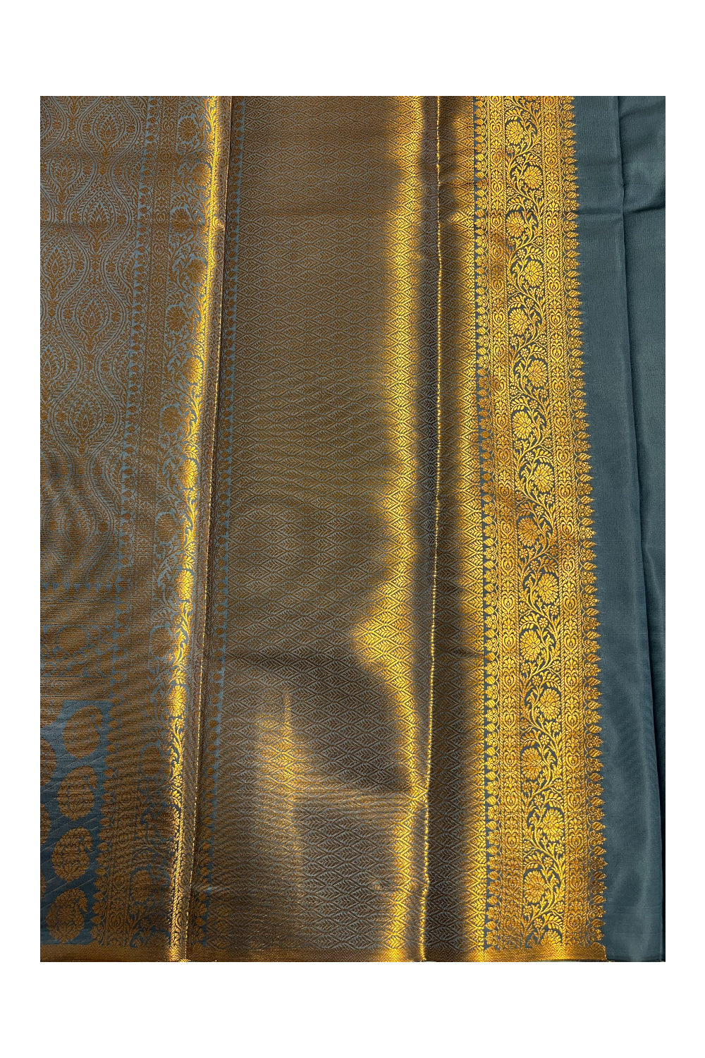 Southloom Banarasi Silk Brocade Bridal Saree WIth Woven Borders And Blouse Piece in Gold And Blue