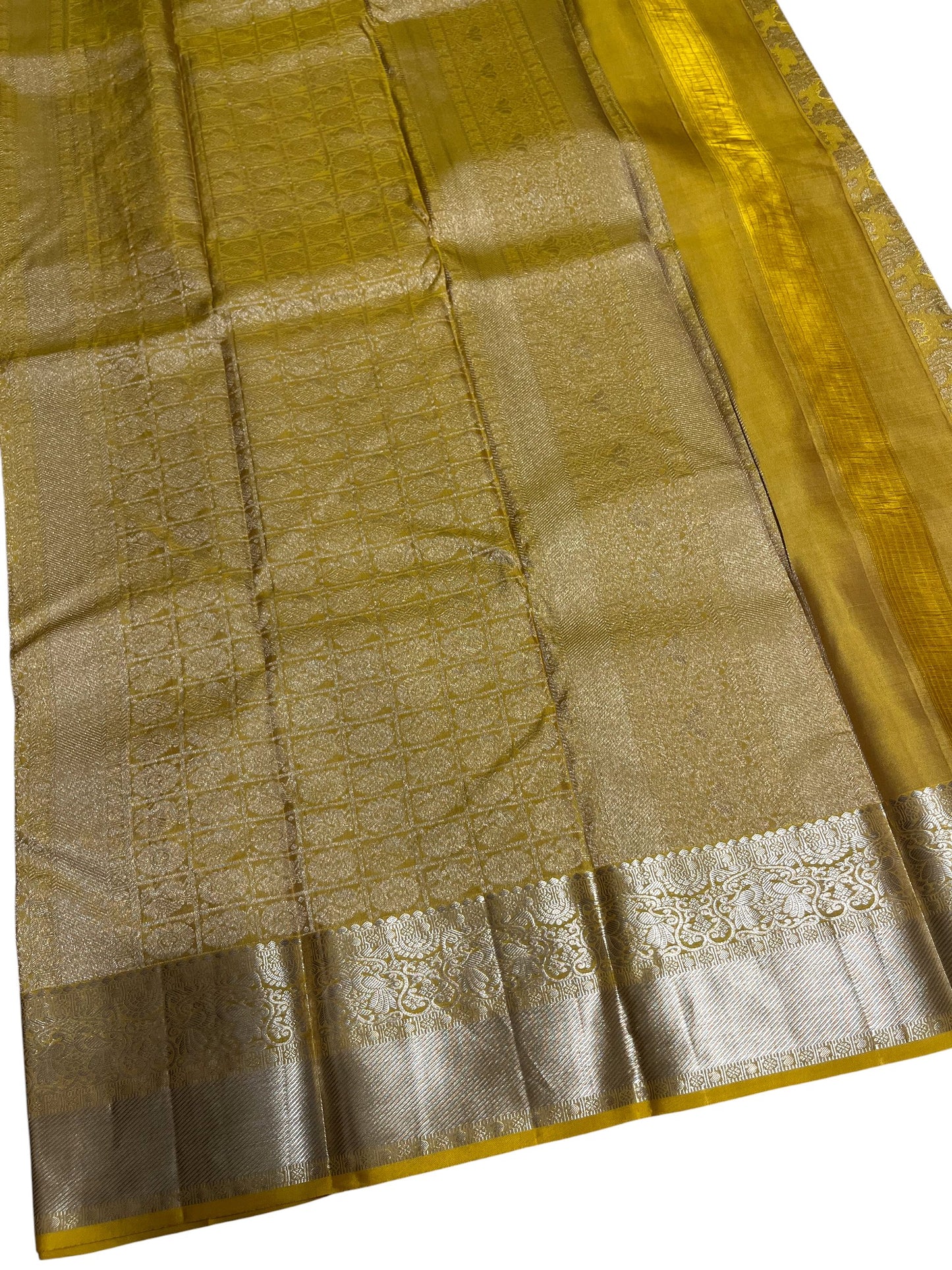 Southloom Pure Handloom Bridal Kanchipuram Silk Saree with Korvai Work (Yellow)