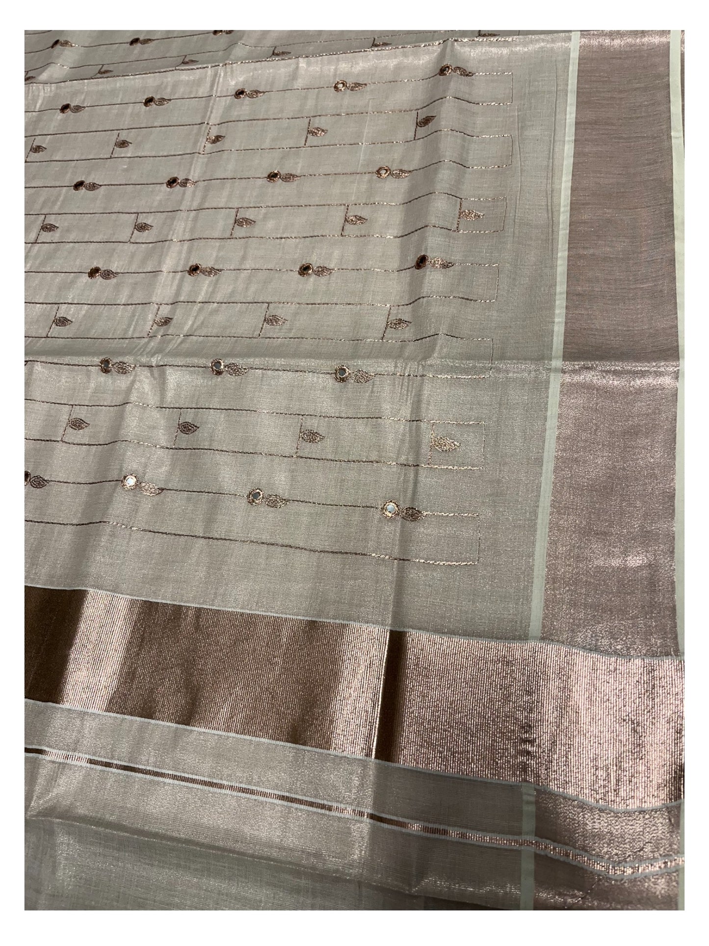 Southloom Antique Gold Tissue Saree with Embroidery Work