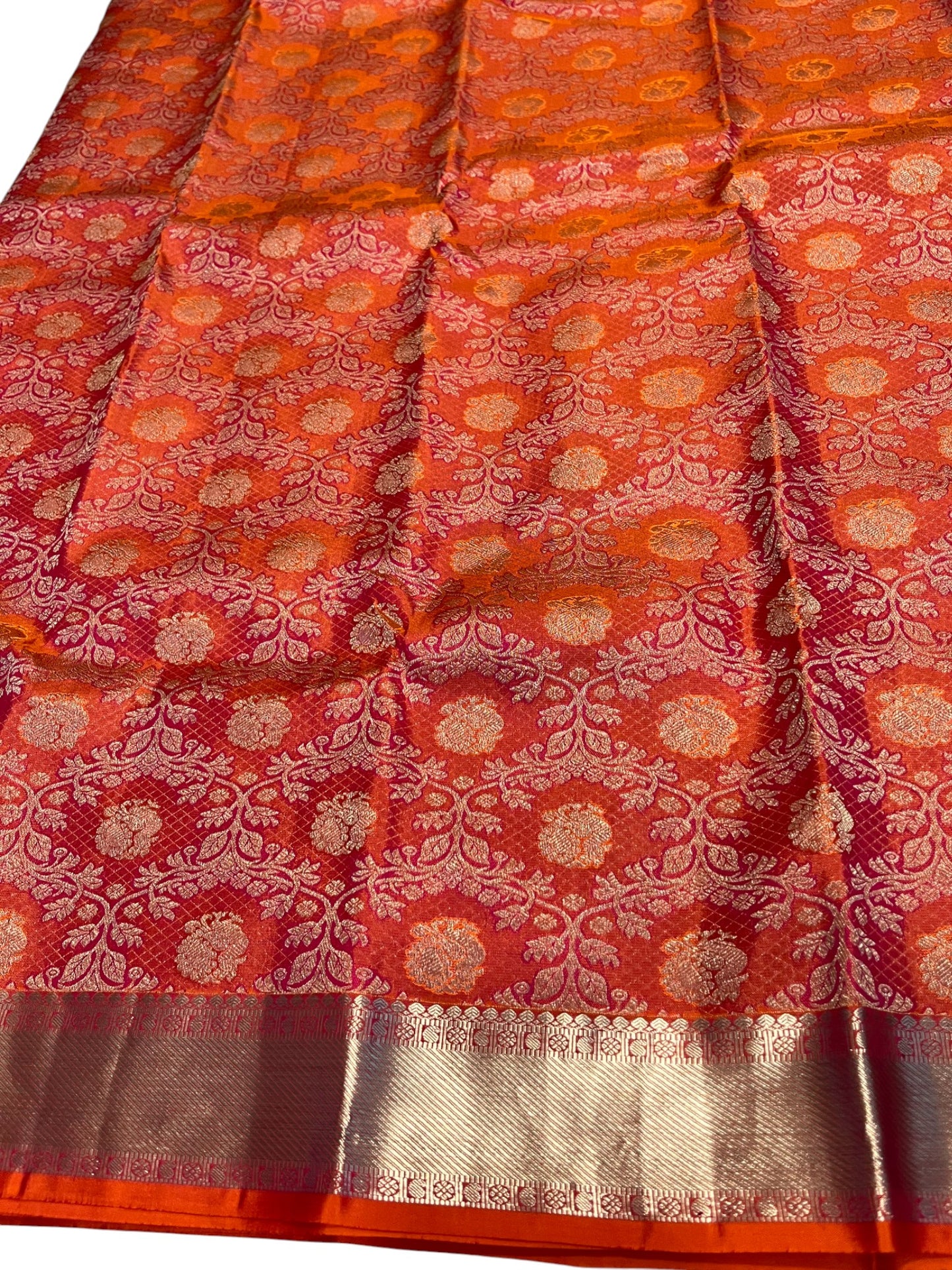 Southloom Premium Handloom Bridal Kanchipuram Silk Saree with Korvai Work (Orange)