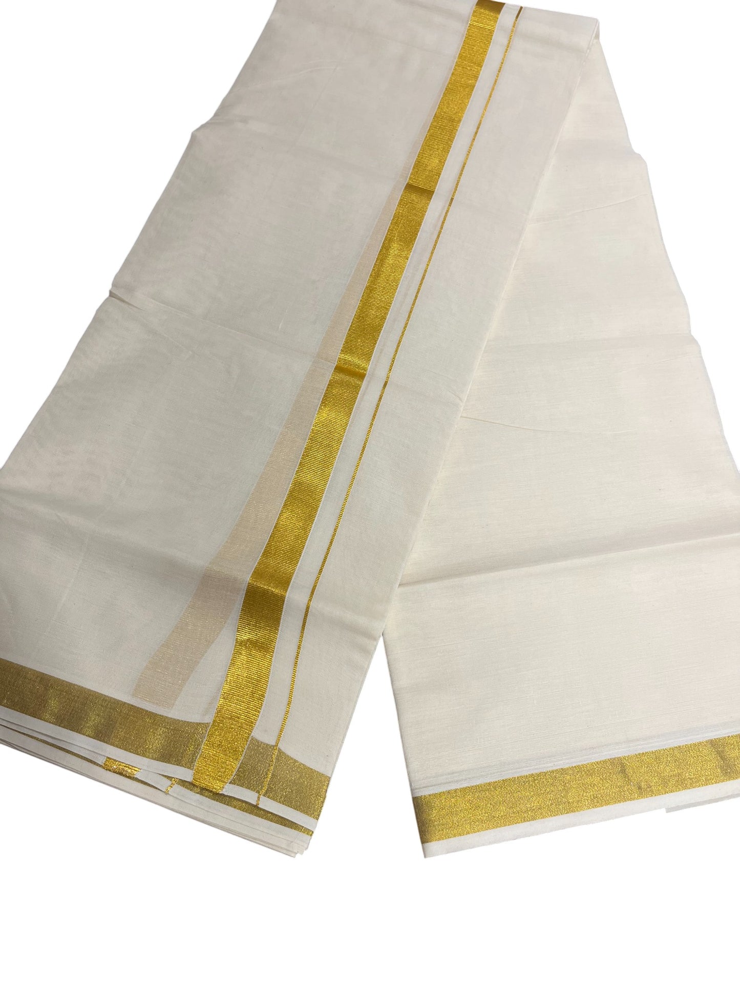 Southloom Kerala Pure Cotton Double Mundu with Kasavu Kara (South Indian Dhoti)