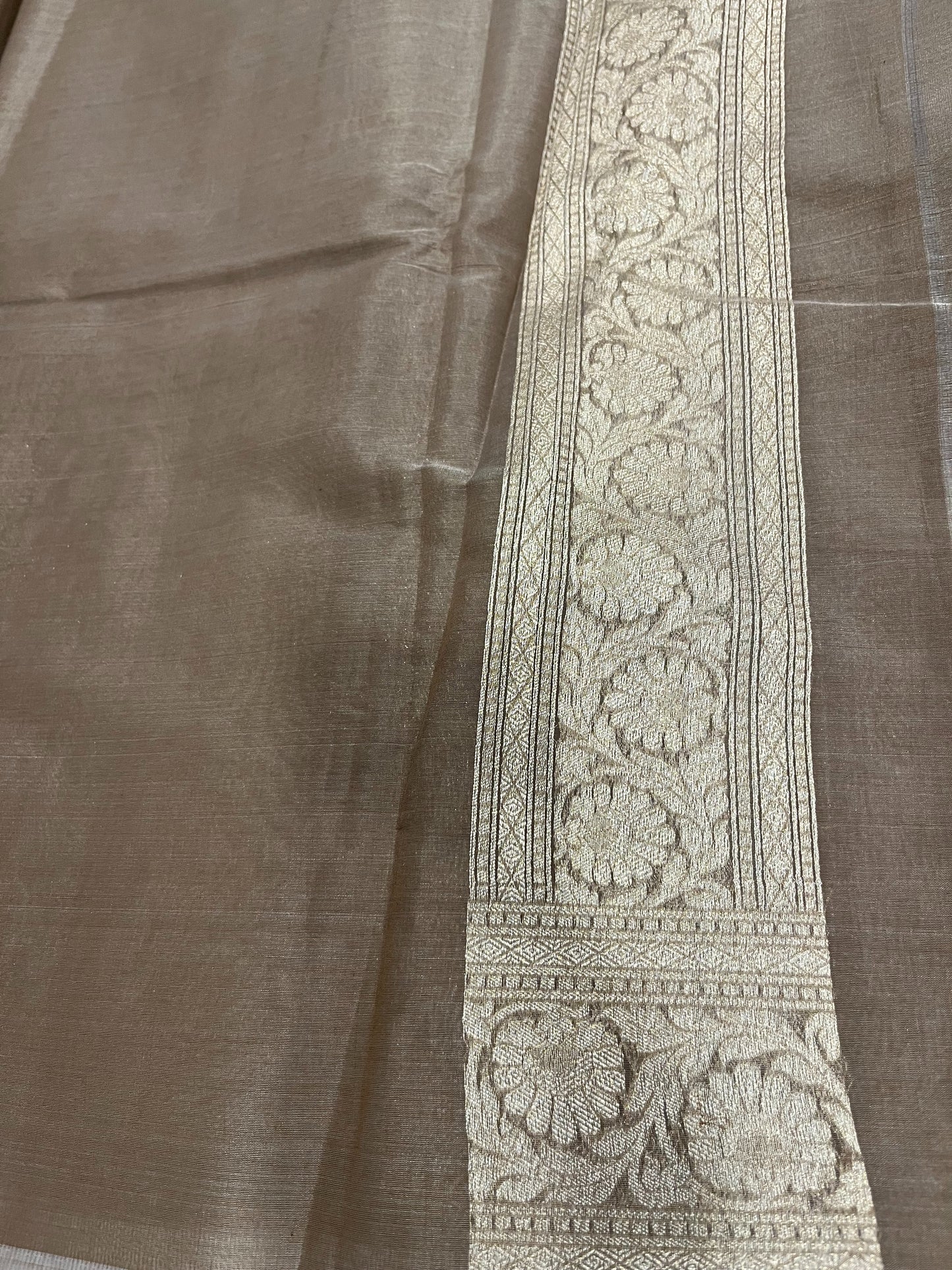 Southloom Cotton Banarasi Silk Saree with Woven Work on Body and Borders(Brown)