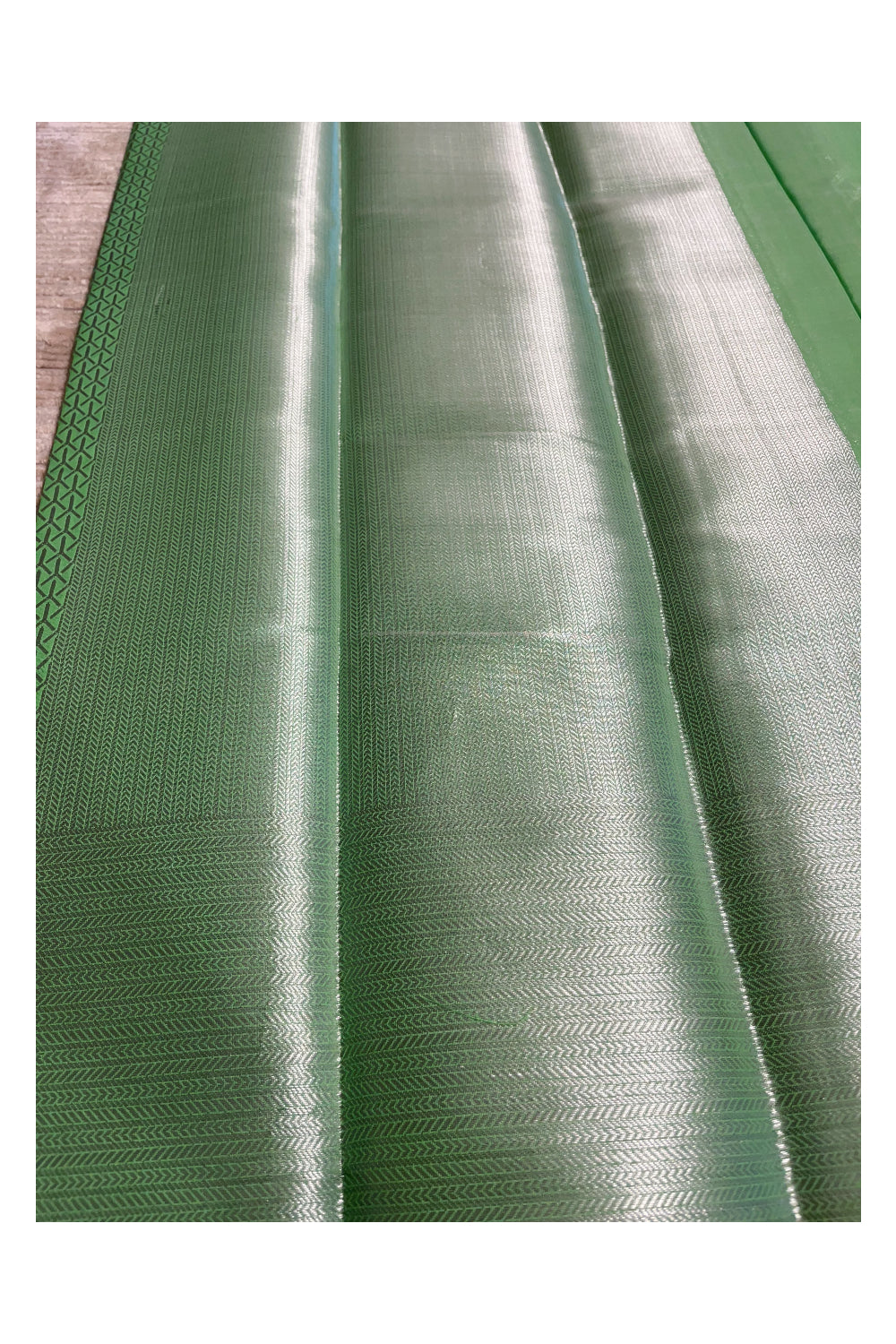 Southloom Banarasi Silver Zari Brocade Work Silk Saree in Green Pastel Shade