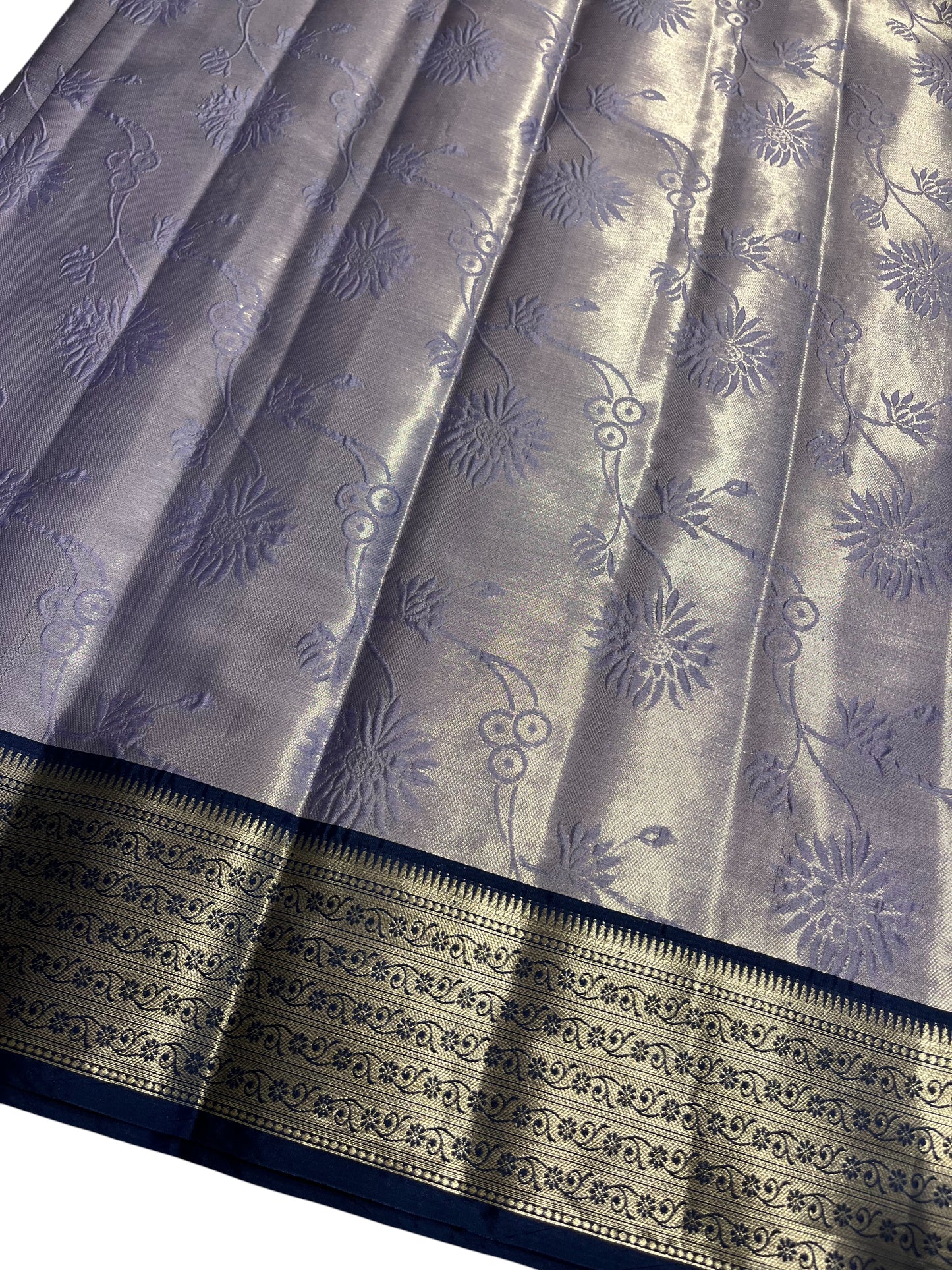Southloom Tissue Silk Saree with Woven Work on Body and Borders (Blue & Lavendar)
