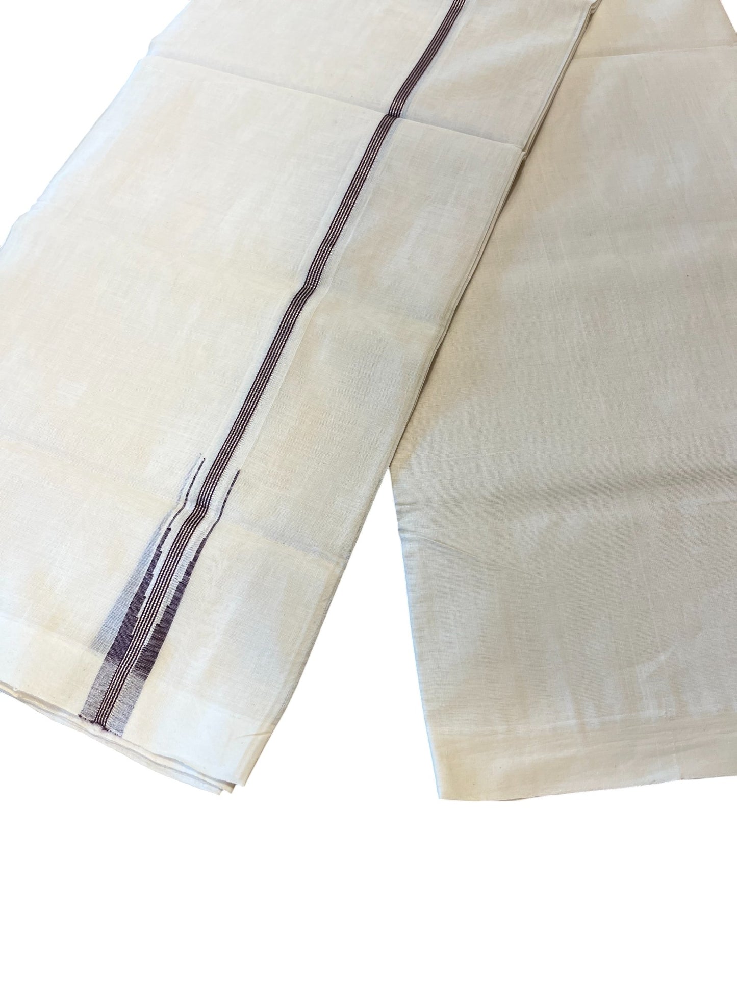 Southloom Premium Handloom Cotton Double Mundu with Silver and Purple Chutti Kara Border