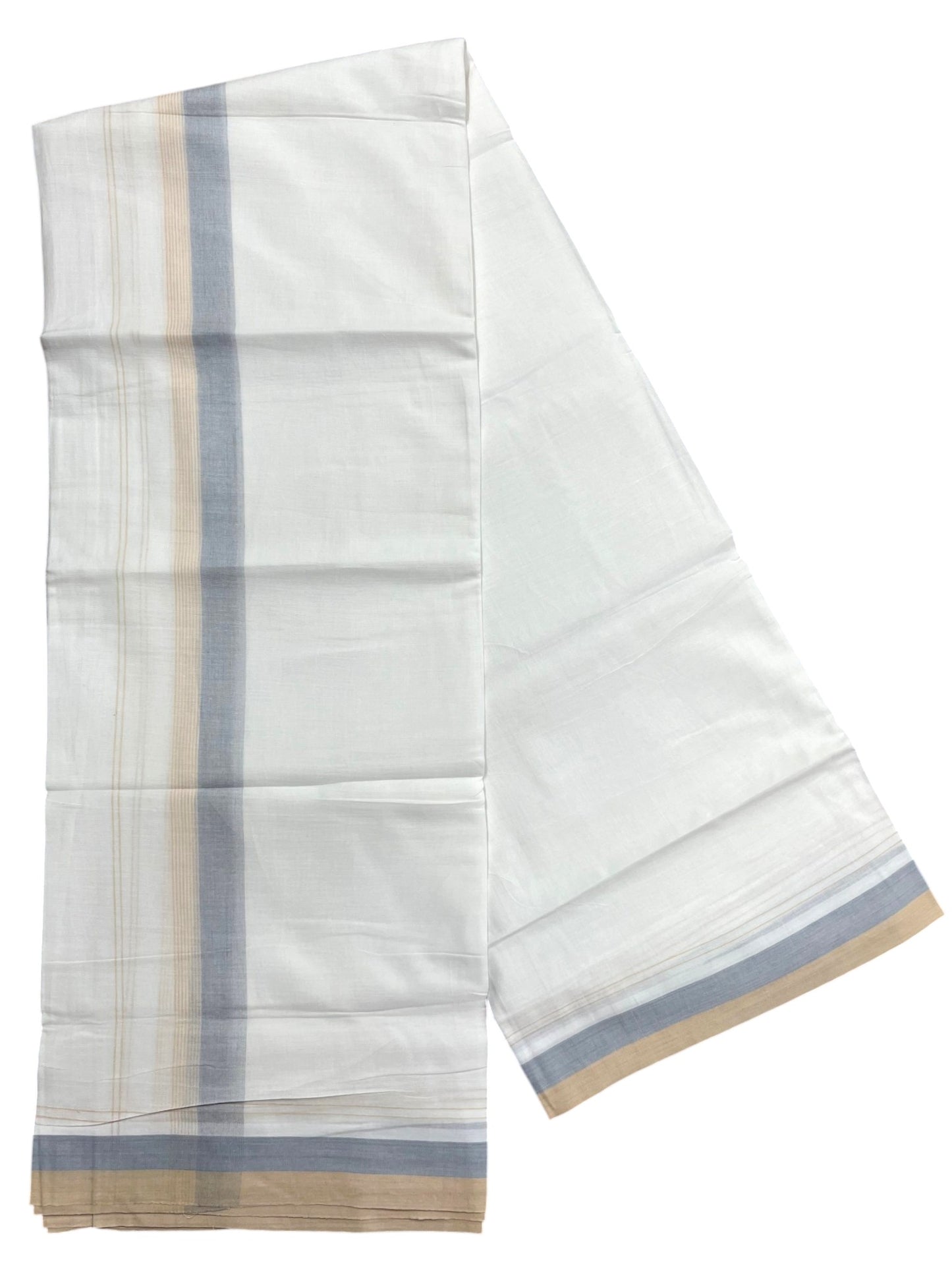 Southloom Pure Cotton Mundu with Beige & Gray Border (South Indian Kerala Dhoti)