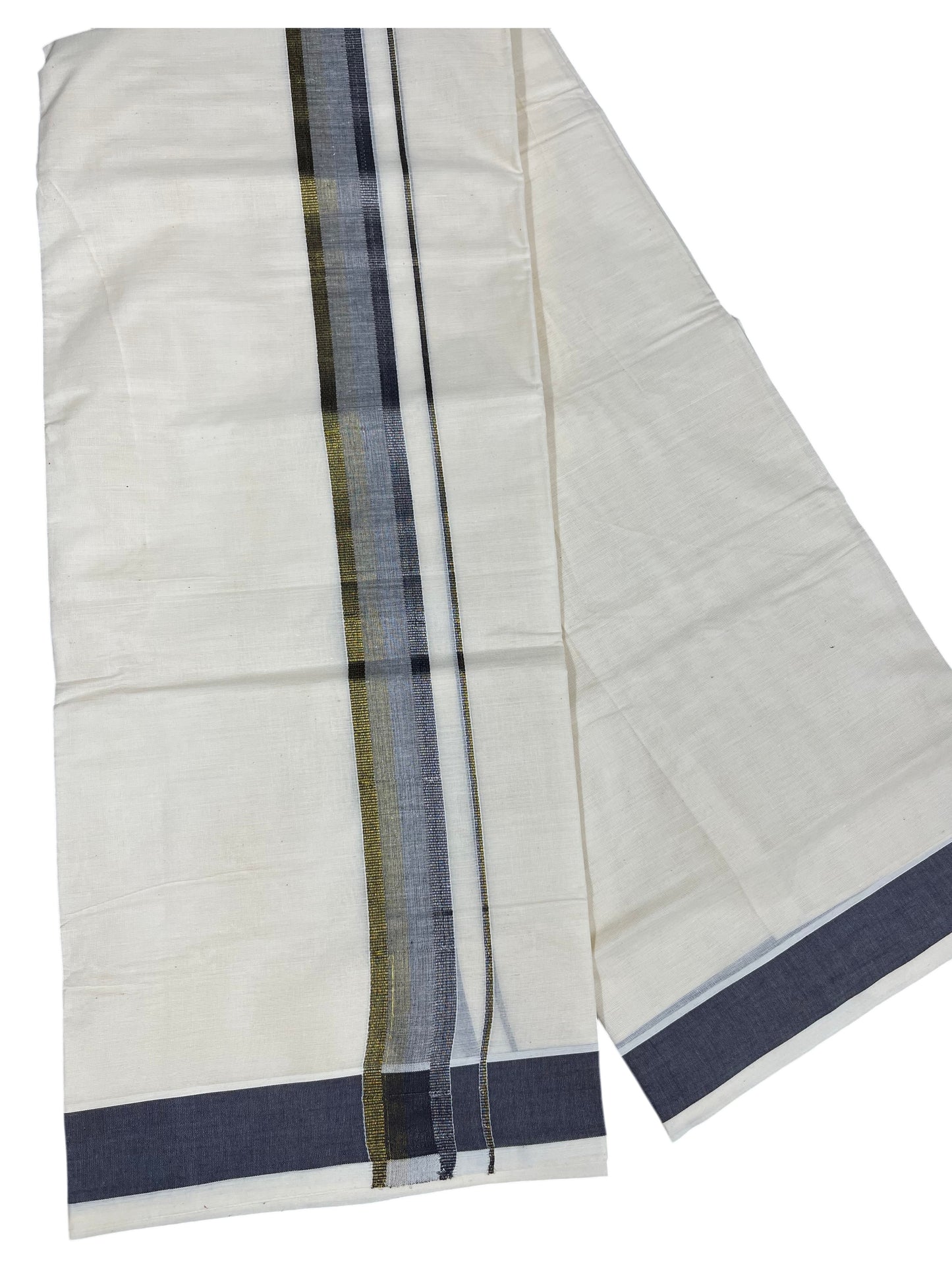Southloom Kerala Pure Cotton Double Mundu with Gray Border (South Indian Dhoti)