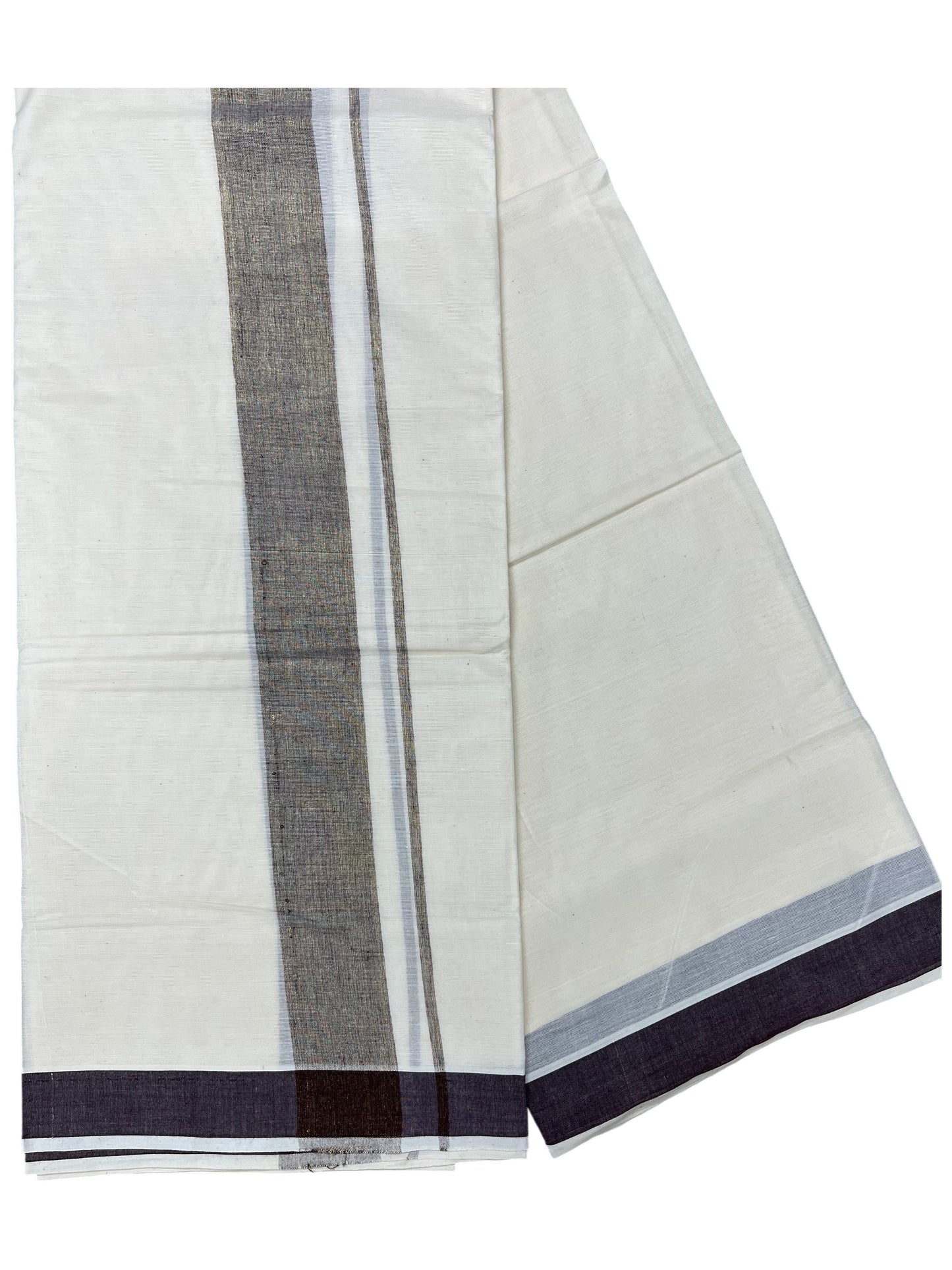 Southloom Kerala Pure Cotton Double Mundu with Brown Border (South Indian Kerala Dhoti)