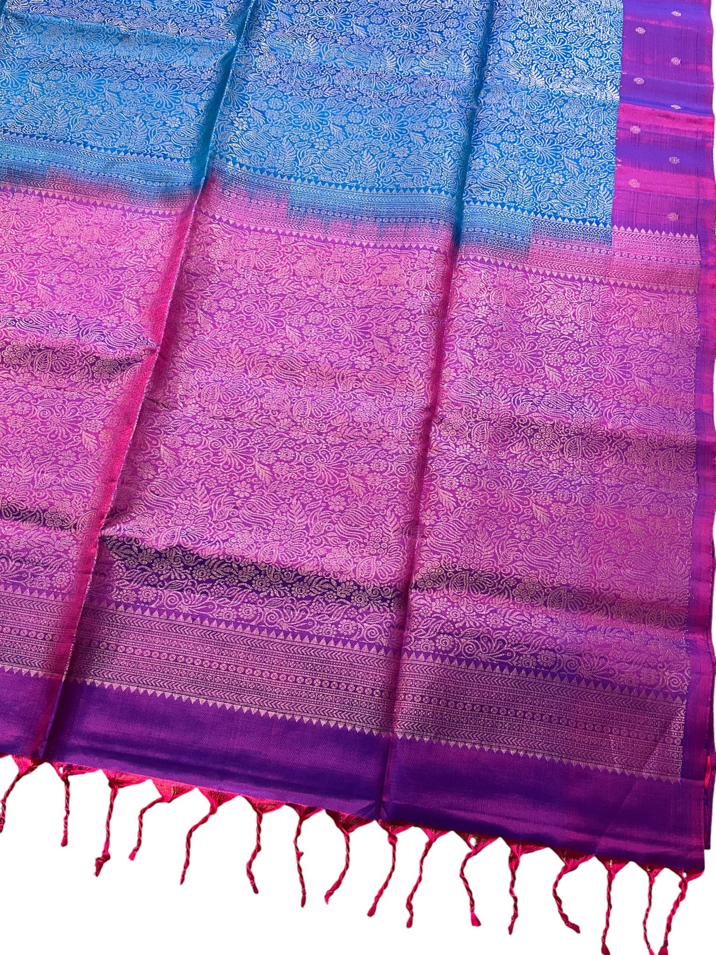 Southloom Pure Handloom Bridal Kanchipuram Silk Saree with Korvai Work (Purple & Blue)
