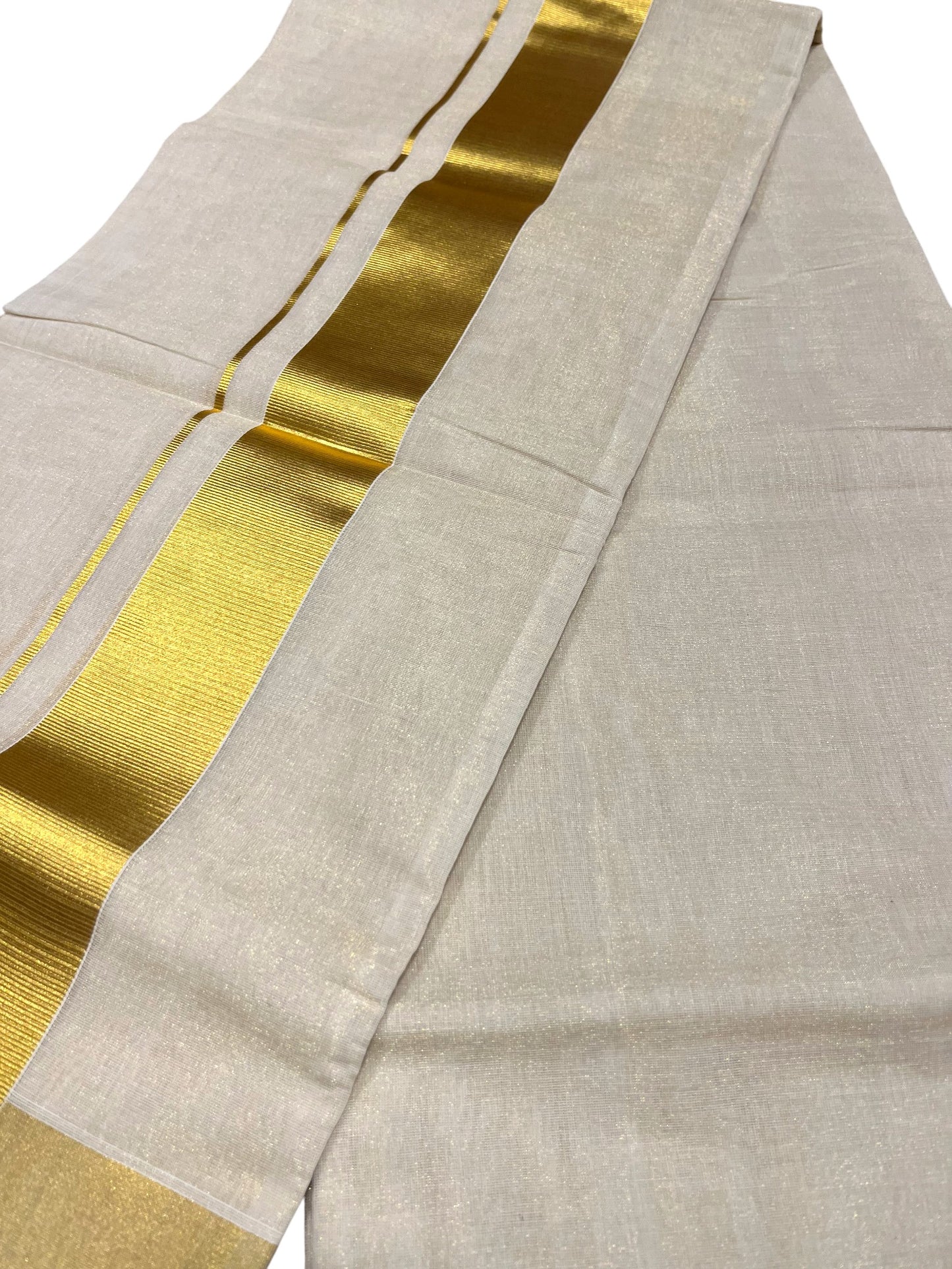Southloom Premium Handloom Tissue Double Mundu with Gold Kasavu Border