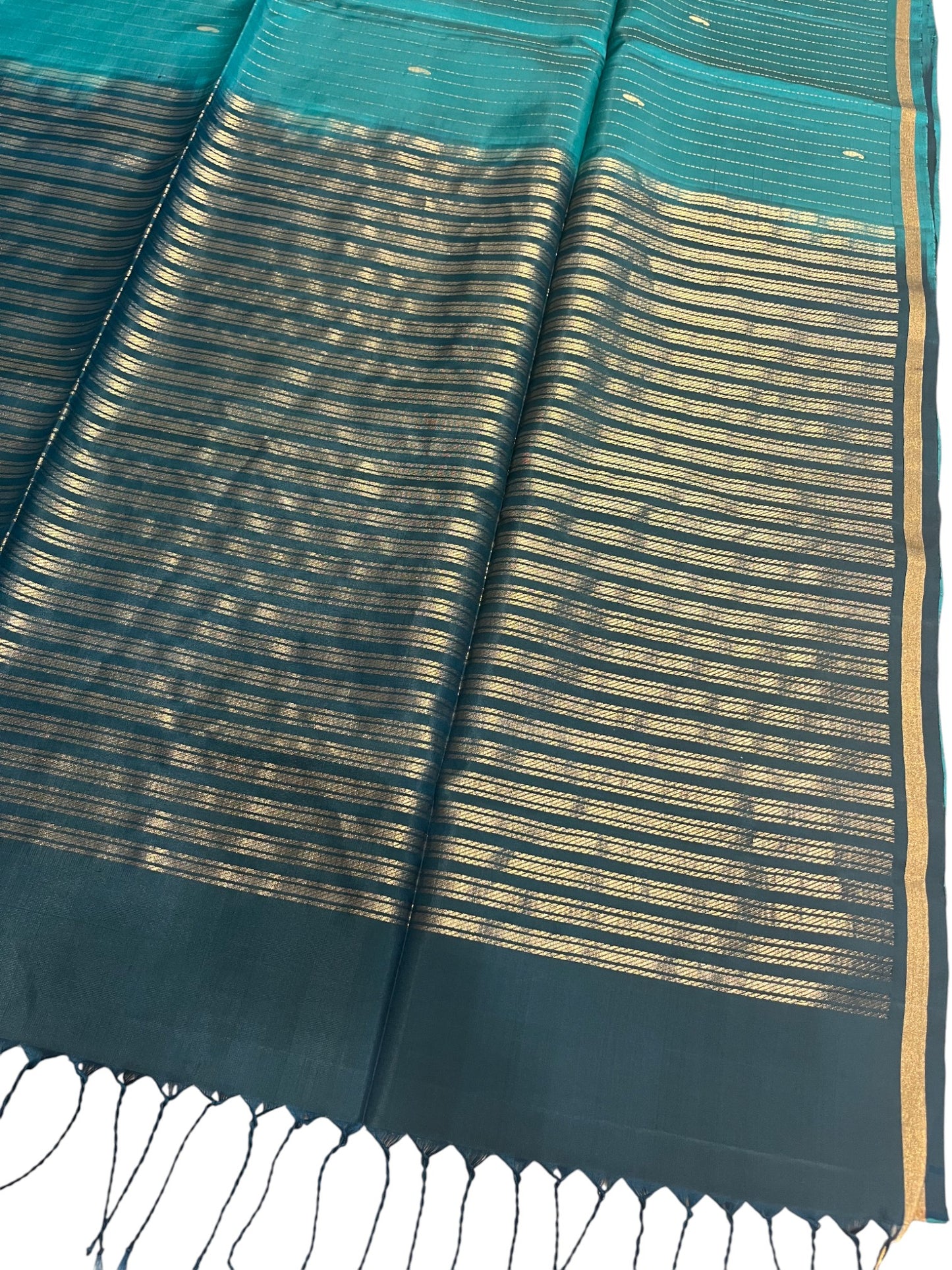 Southloom Pure Handloom Kanchipuram Silk Saree with Korvai Work (Blue & Green)