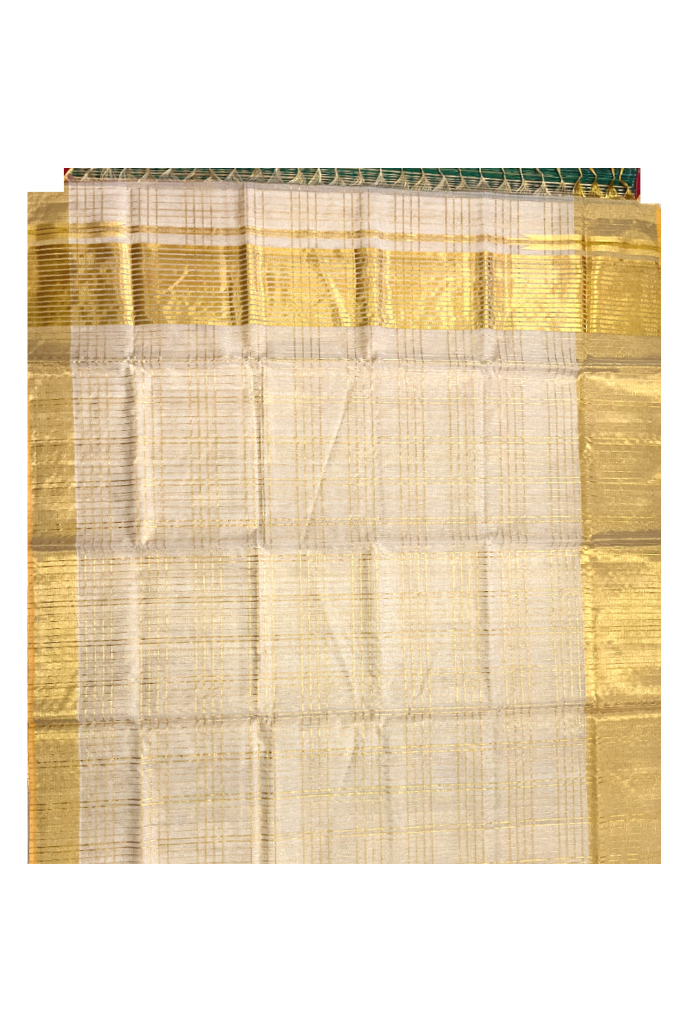Southloom Premium Handloom Tissue Saree with Kasavu Check Designs Across Body