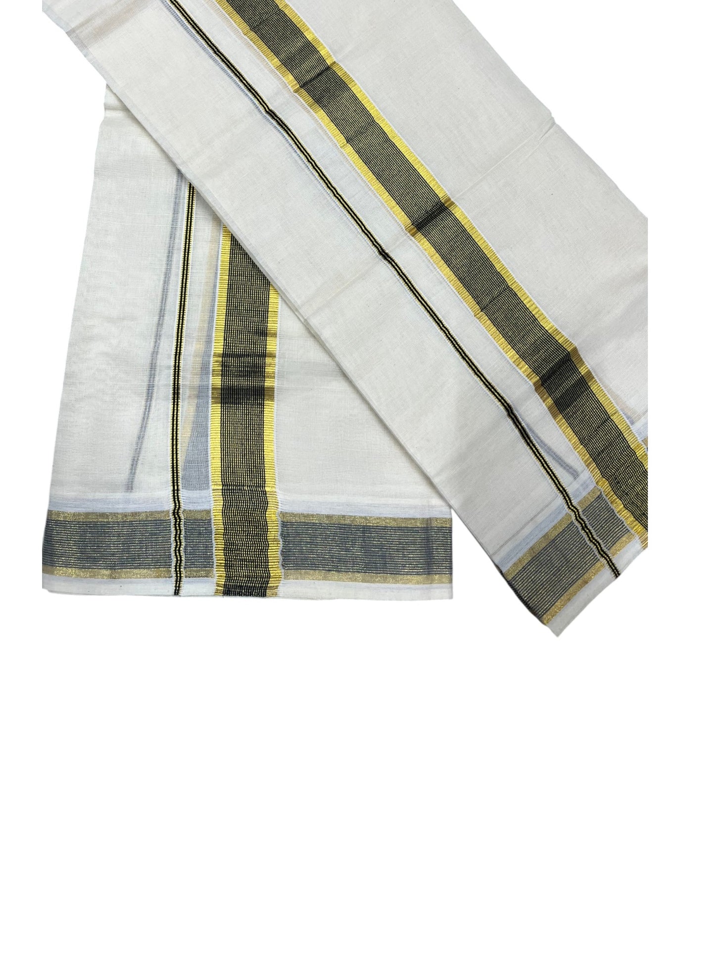 Southloom Pure Cotton Kerala Kasavu Set Mundu (Mundum Neriyathum) Kasavu & Dark Blue Border in 2.80 Mtrs