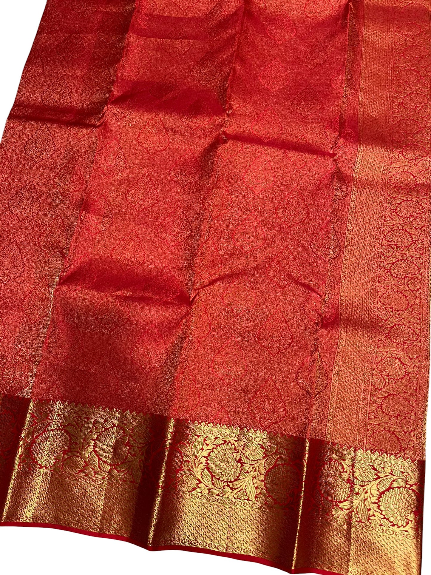 Southloom Pure Handloom Bridal Kanchipuram Silk Saree with Korvai Work (Red)