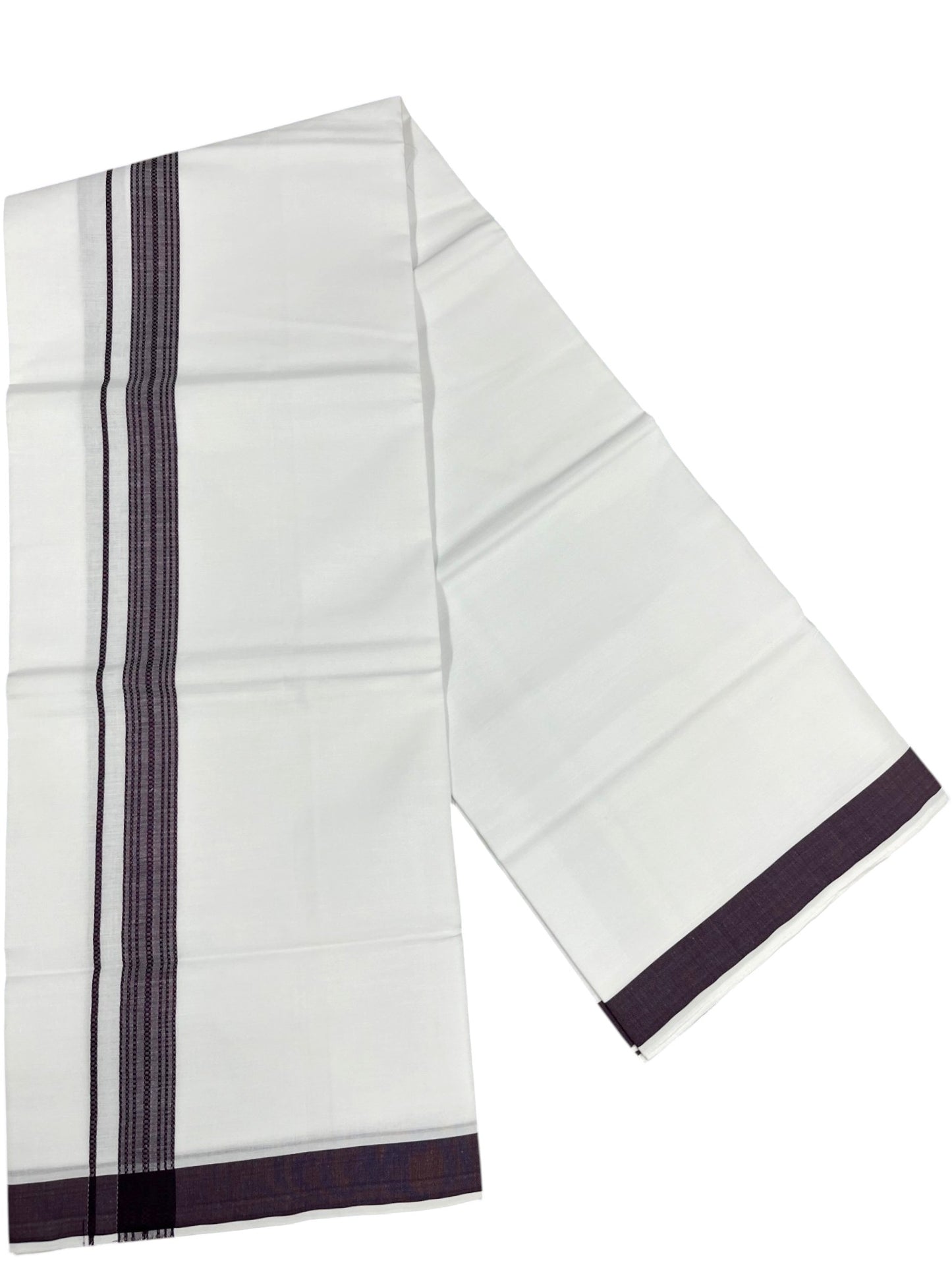 Southloom Pure White Single Cotton Mundu with Purple Border (South Indian Kerala Dhoti)