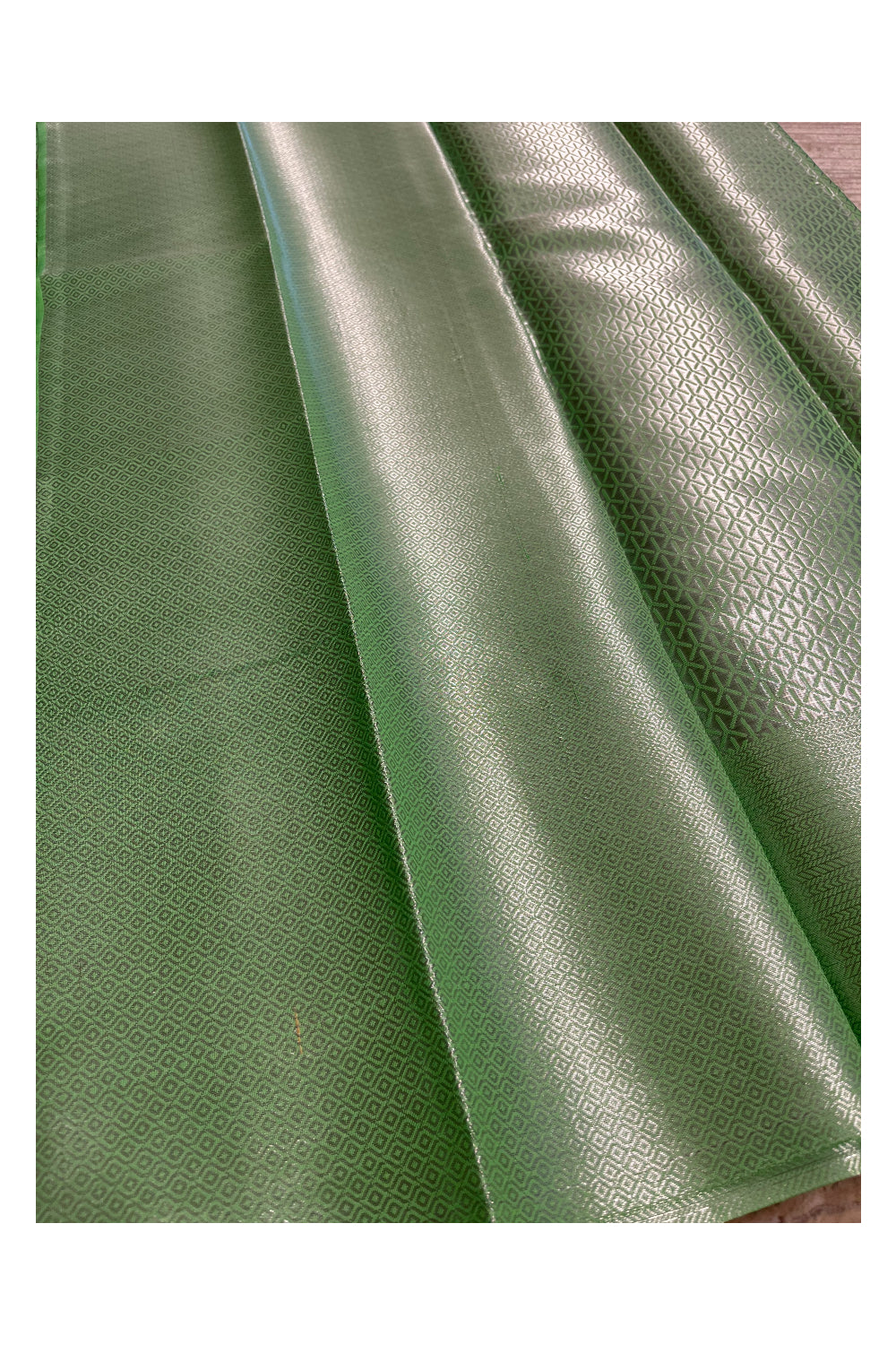 Southloom Banarasi Silver Zari Brocade Work Silk Saree in Green Pastel Shade