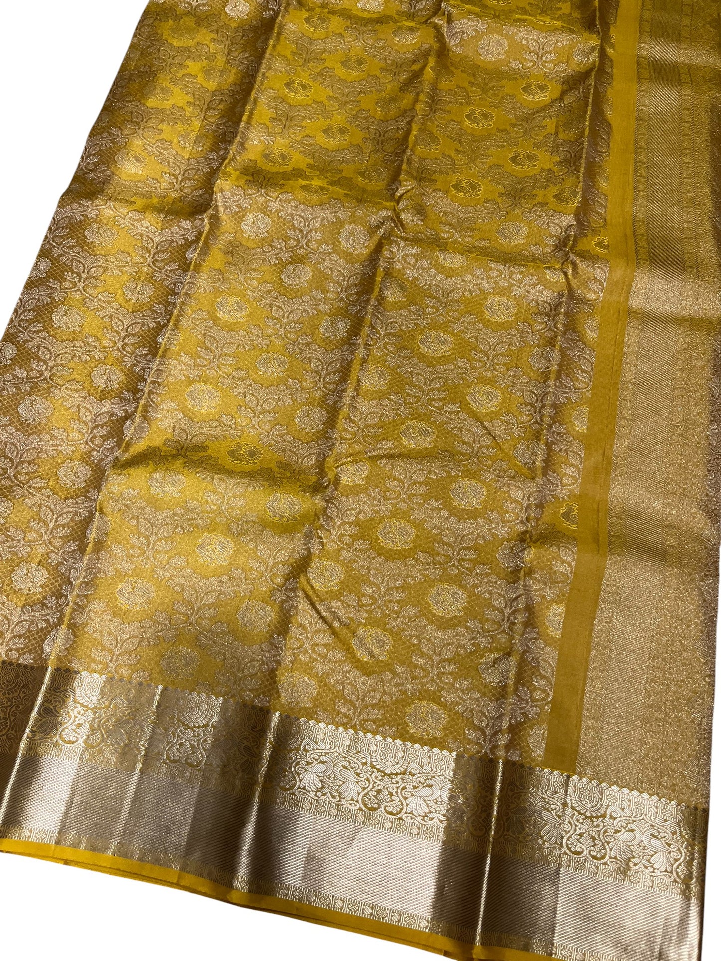 Southloom Pure Handloom Bridal Kanchipuram Silk Saree with Korvai Work (Yellow)